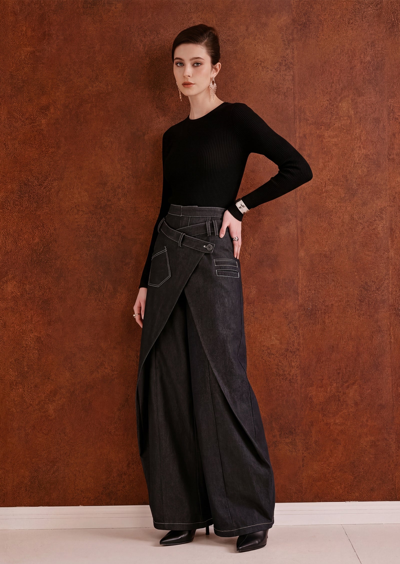 Norma Fake Two-Piece Wide-Leg Jeans