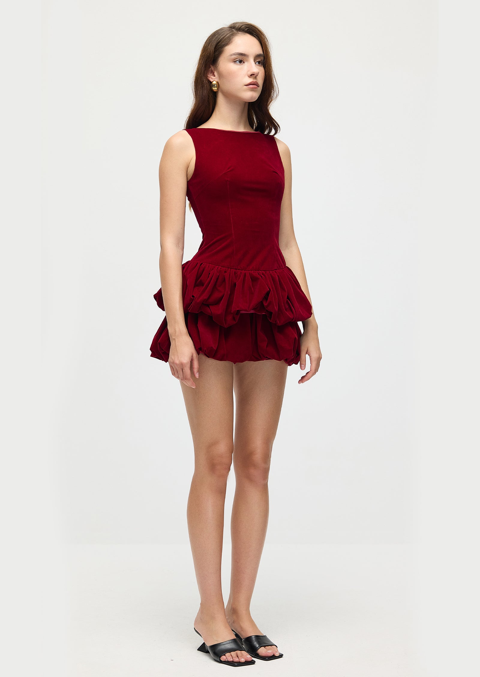 Midikleid in A-Linie mit Blumenmuster und Laternenärmeln