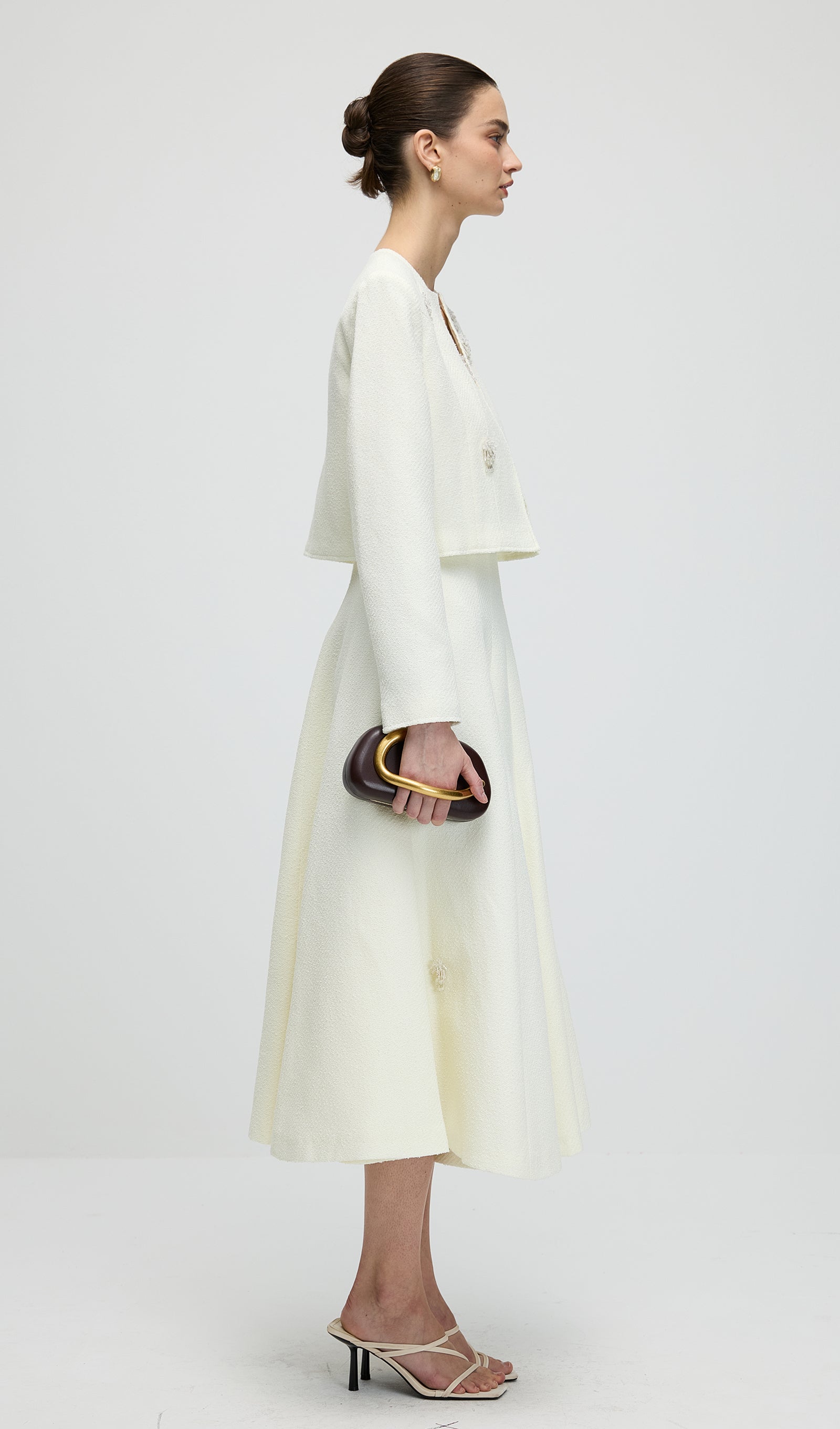 Midikleid in A-Linie mit Blumenmuster und Laternenärmeln