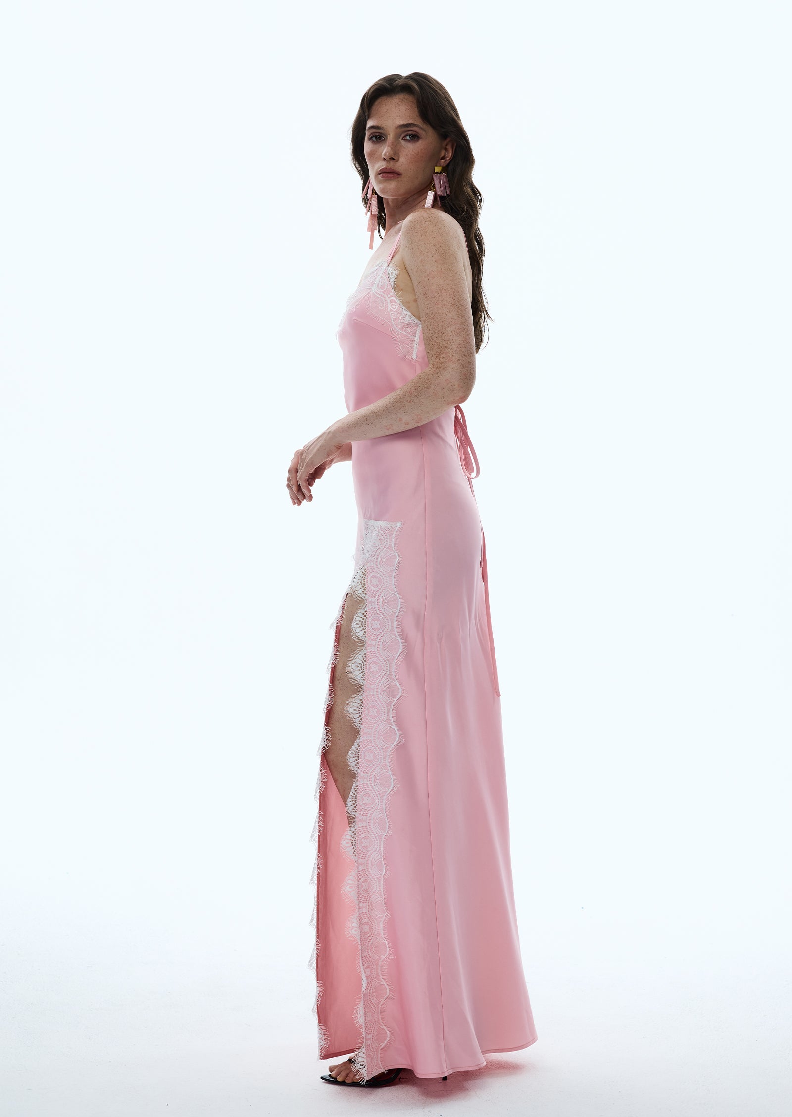 Coralie Satin Maxi Dress With Lace Trim