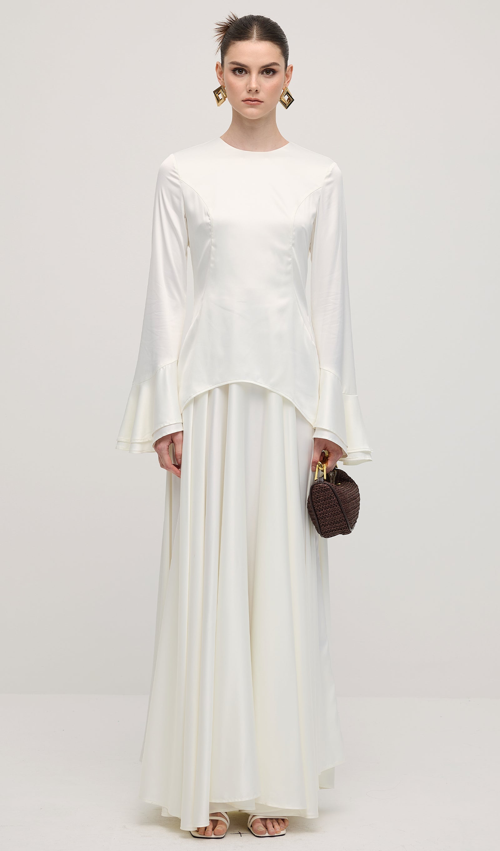 Midikleid in A-Linie mit Blumenmuster und Laternenärmeln