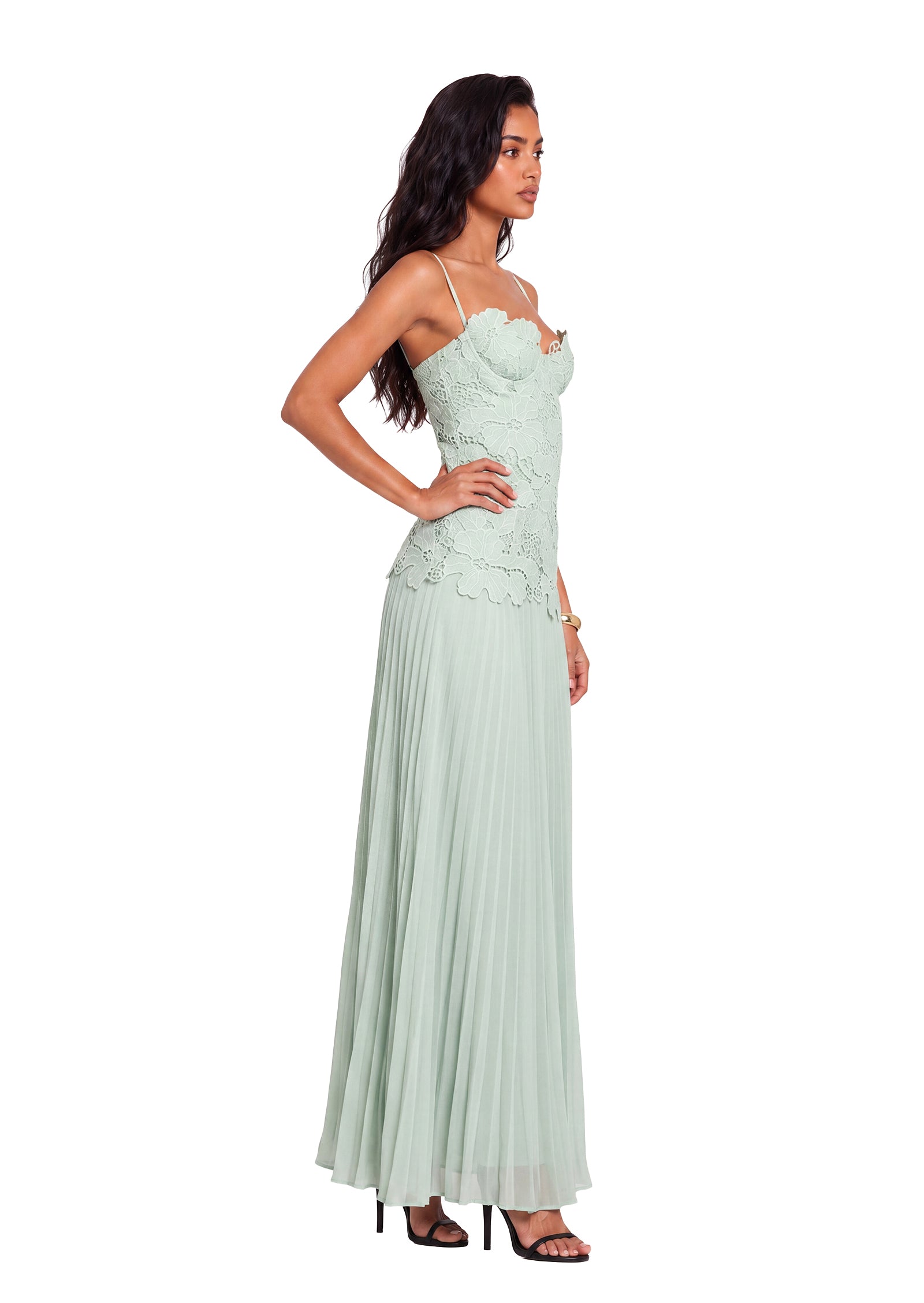 Vaclav Lace Sleeveless Maxi Dress In Mint Green