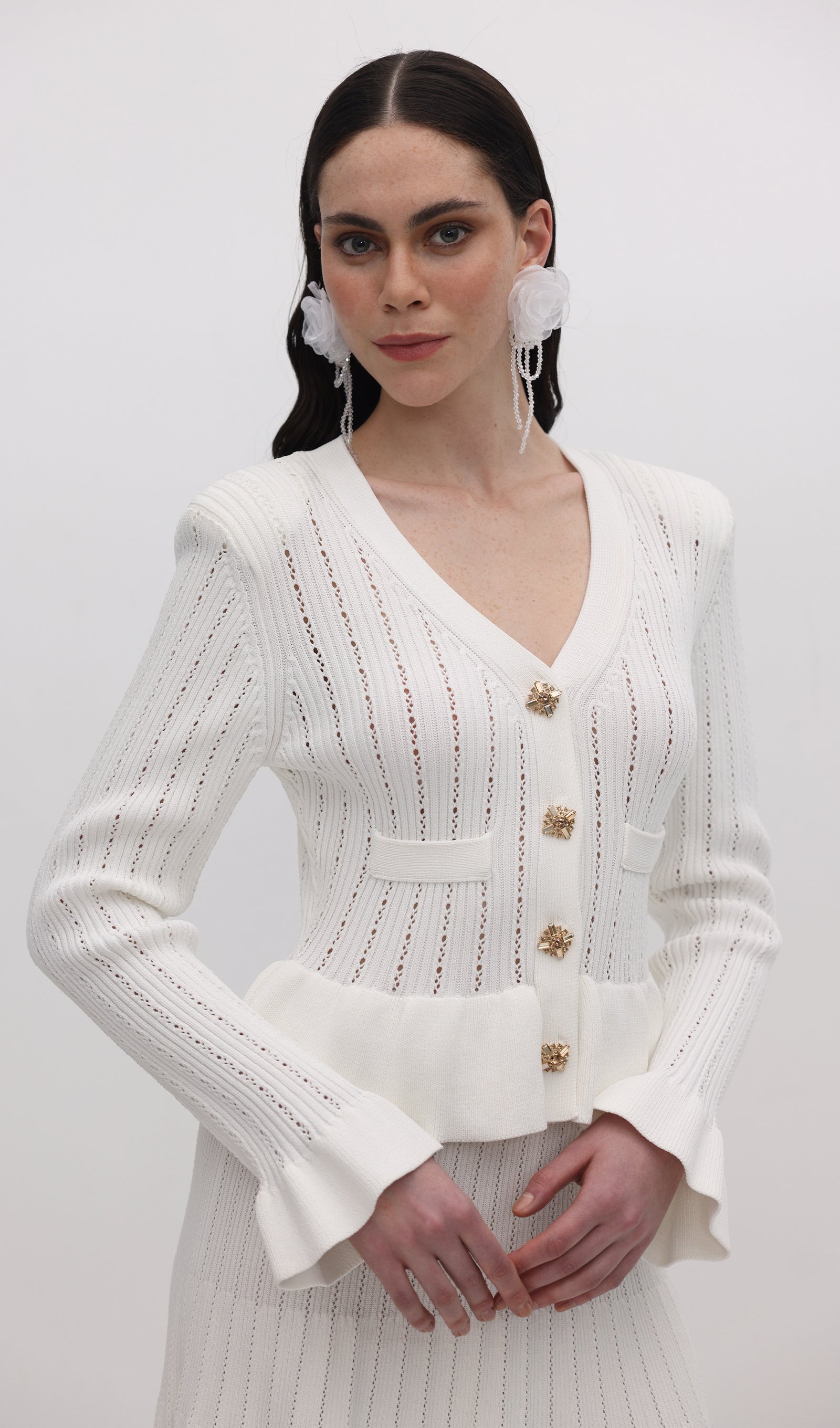 Midikleid in A-Linie mit Blumenmuster und Laternenärmeln