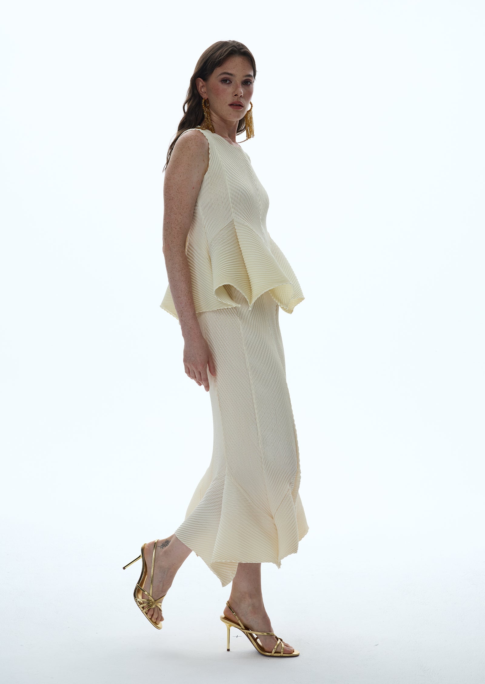 Midikleid in A-Linie mit Blumenmuster und Laternenärmeln