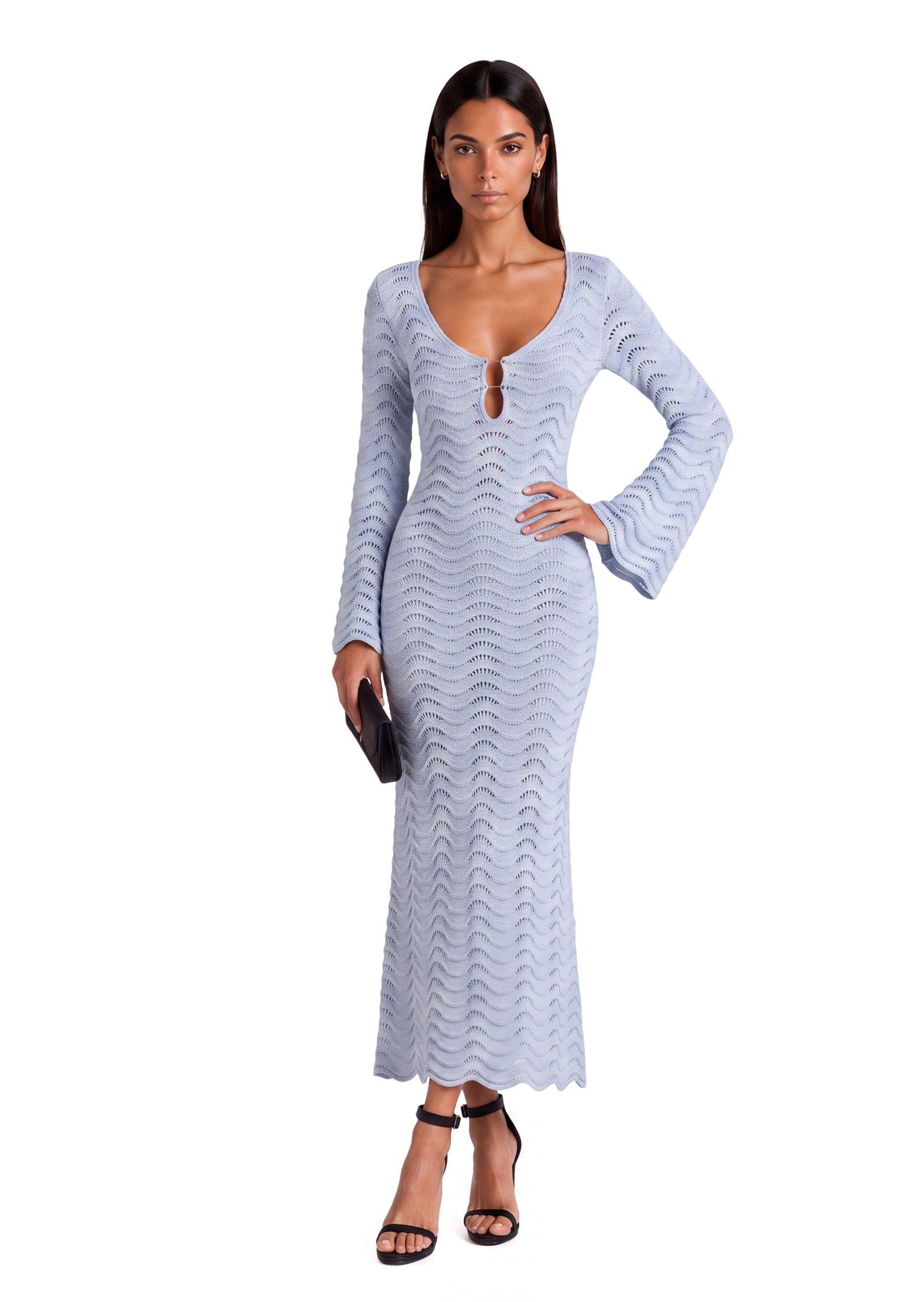 Mea Long Sleeved Knitted Cover Up Midi Dress