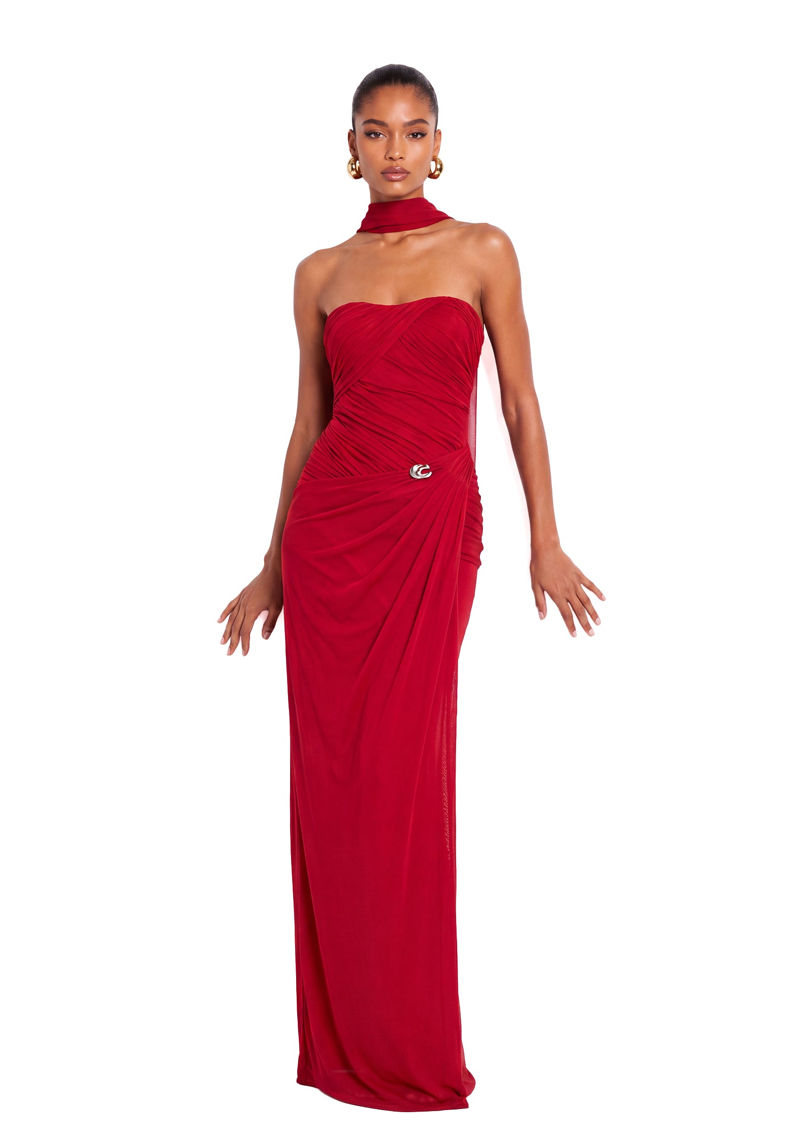 Wachiwi Strapless Stretch Maxi Dress In Red