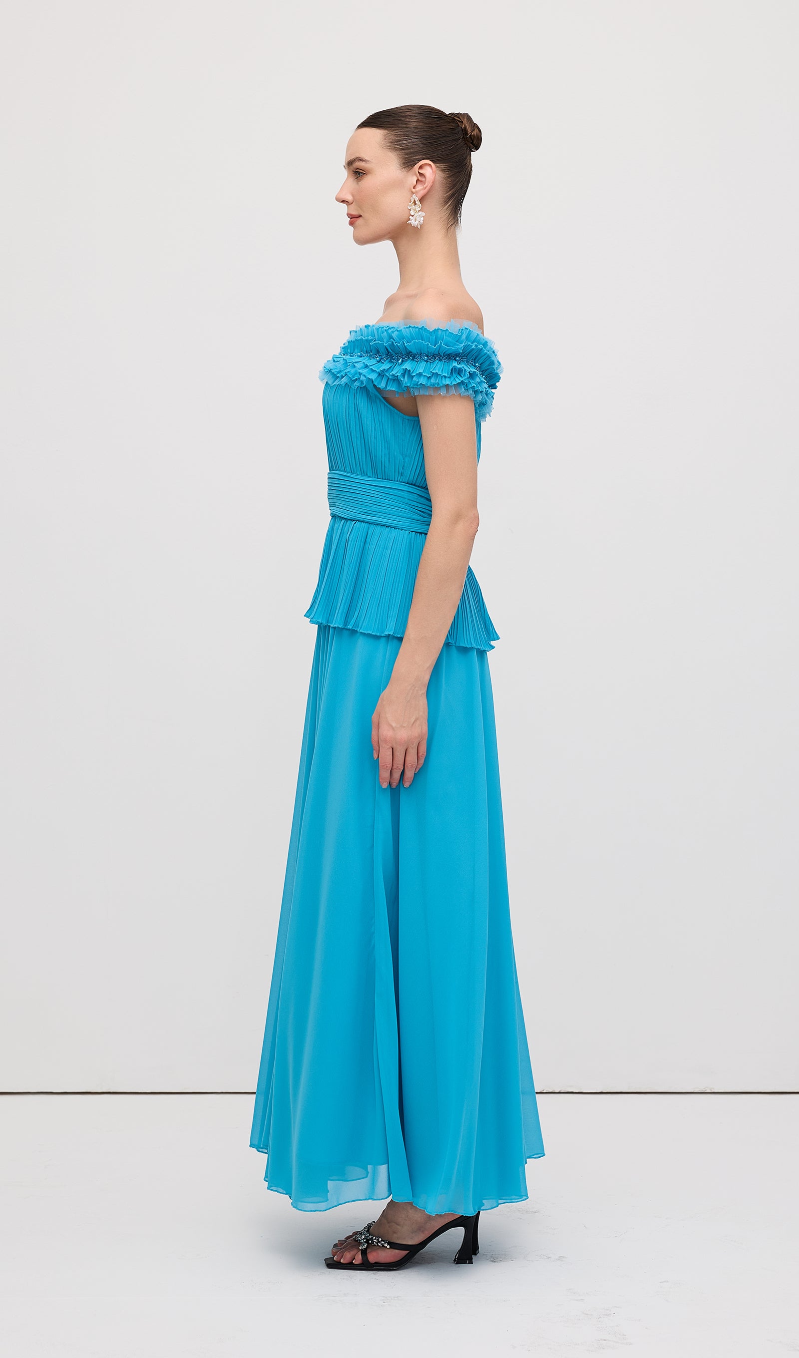 Midikleid in A-Linie mit Blumenmuster und Laternenärmeln