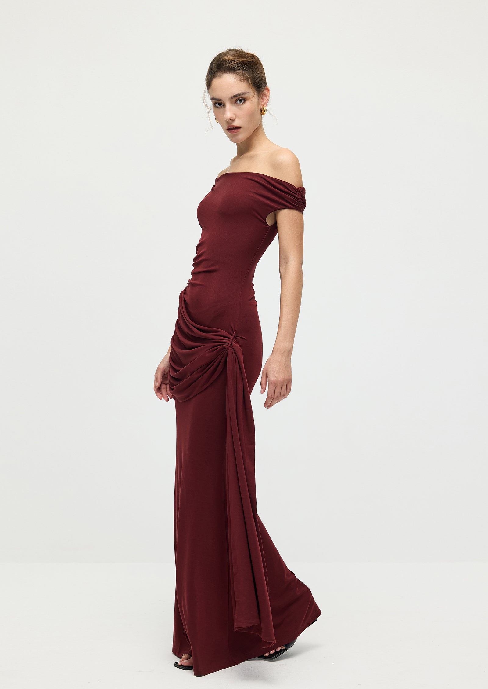 Solid Slinky Fishtail Maxi Dress In Mahogany