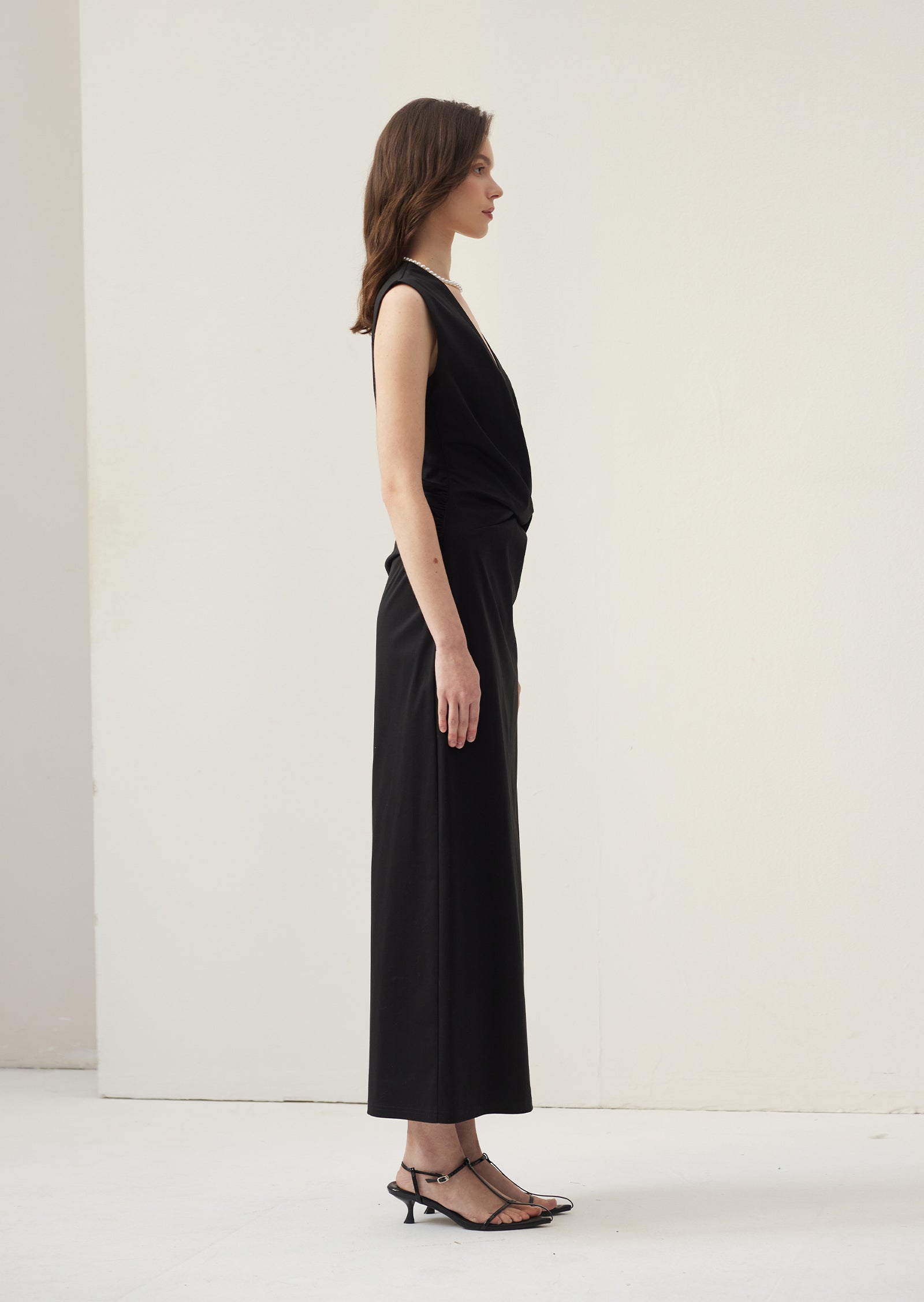 V Neck Crepe Twist Maxi Dress