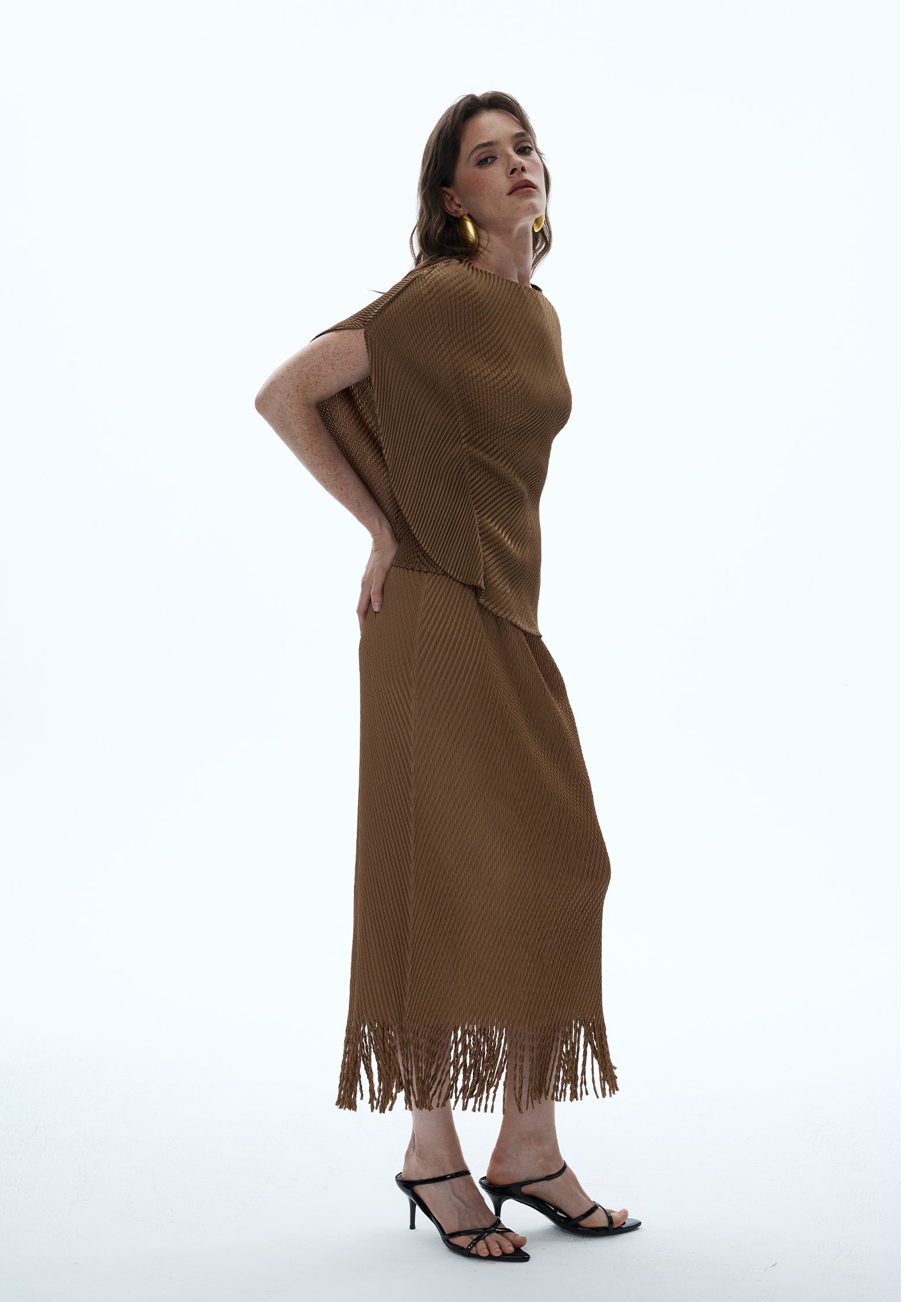 Midikleid in A-Linie mit Blumenmuster und Laternenärmeln