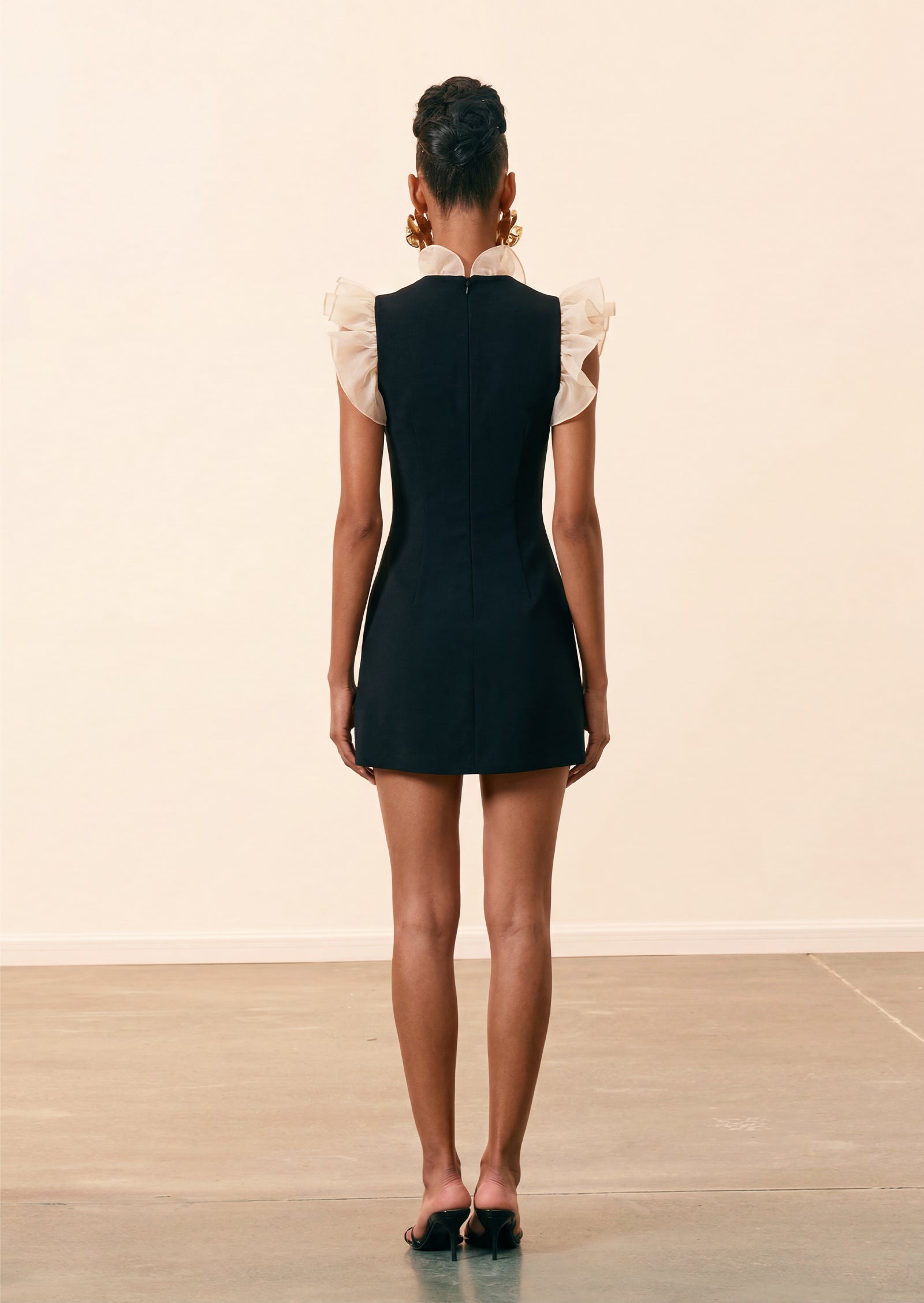 Mason Ruffled V Neck Mini Dress In Black