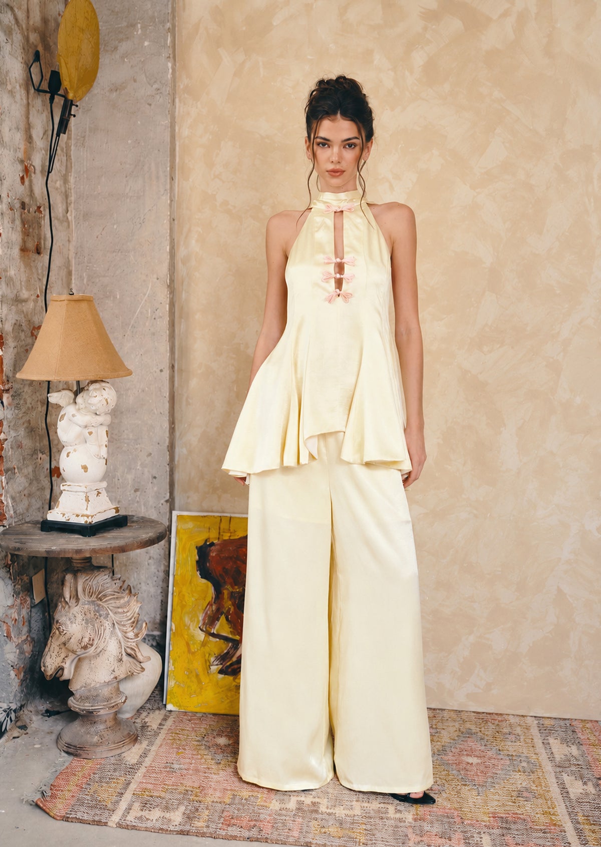 Midikleid in A-Linie mit Blumenmuster und Laternenärmeln