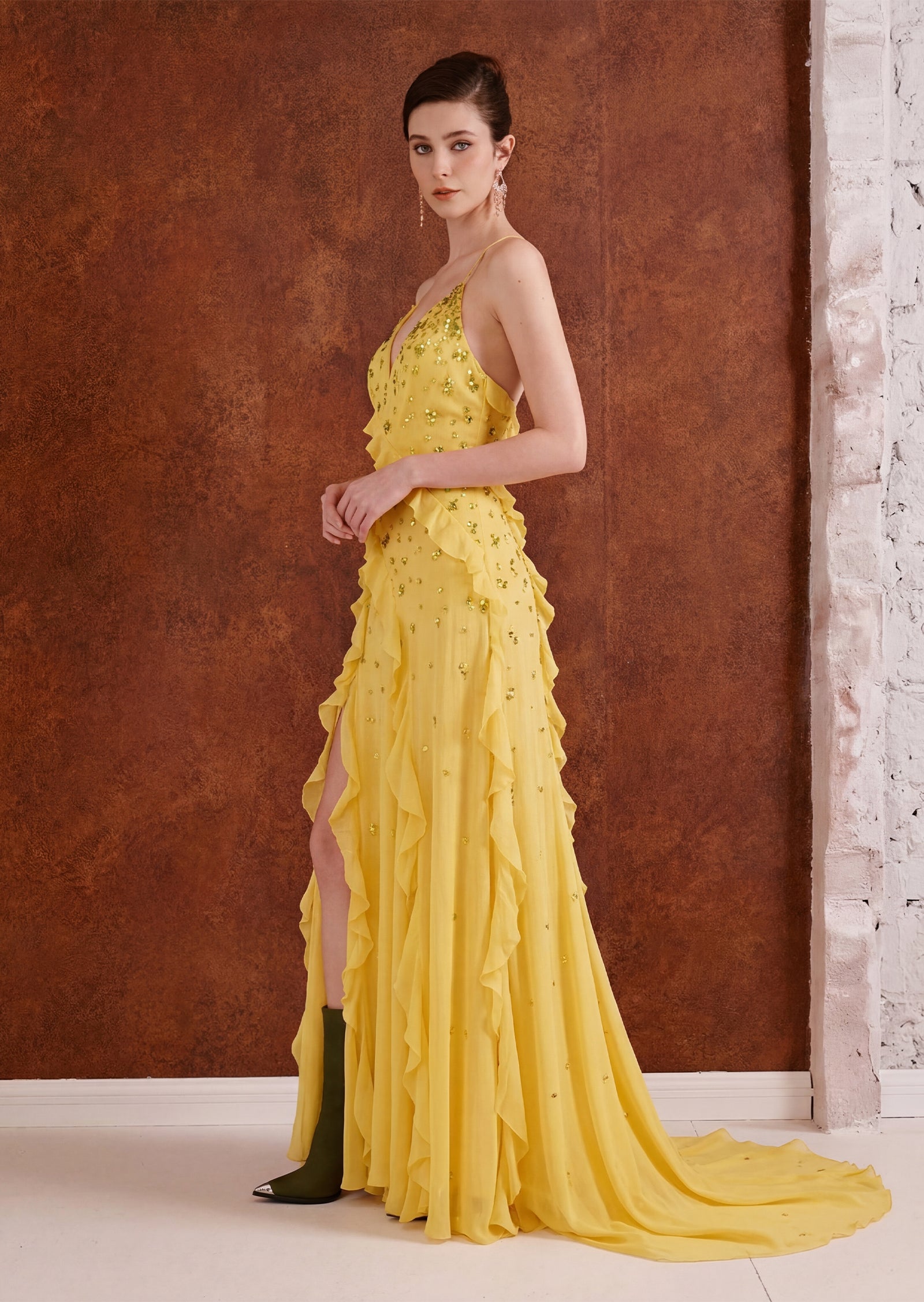 Midikleid in A-Linie mit Blumenmuster und Laternenärmeln
