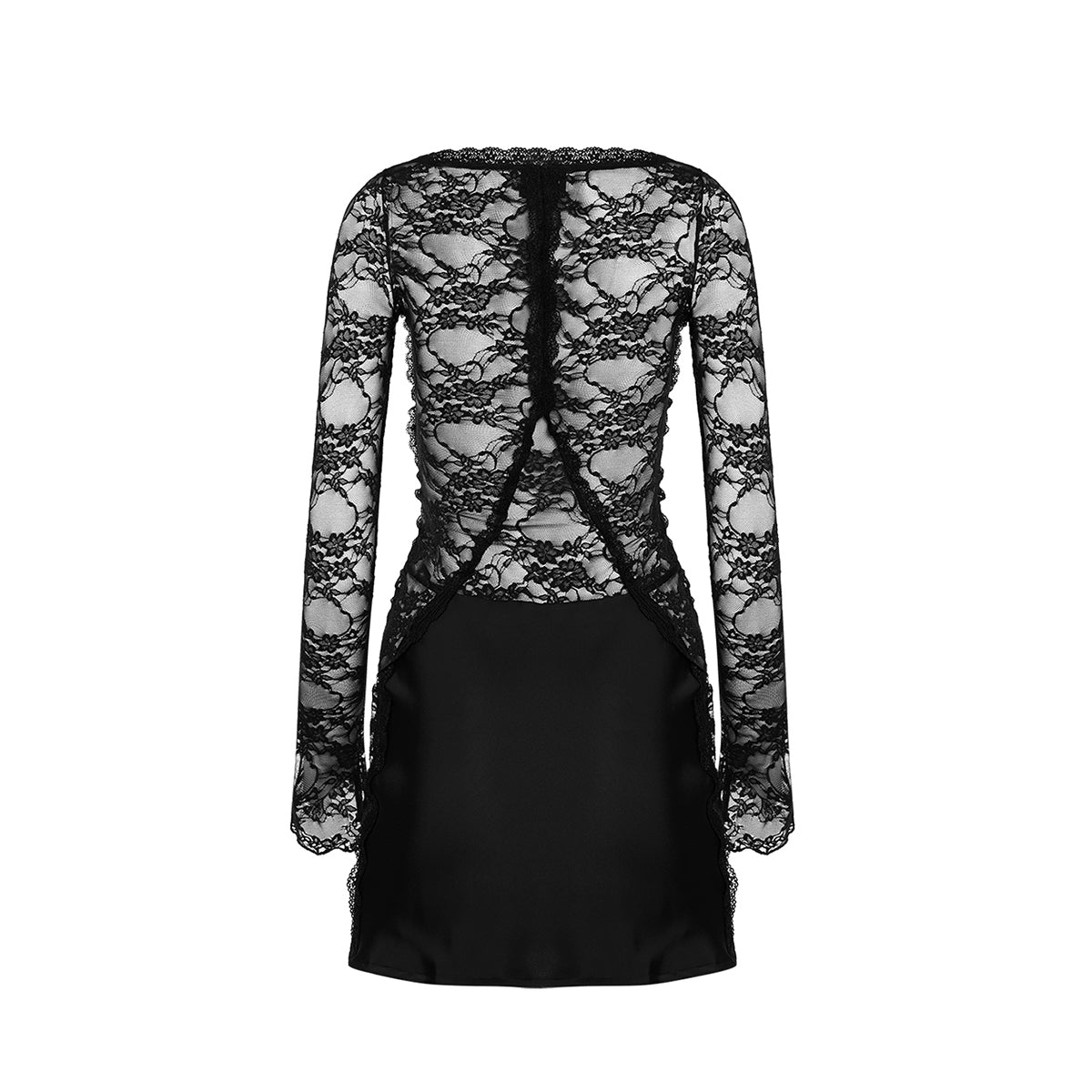 Abay Long Ssleeved Lace Satin Mini Dress