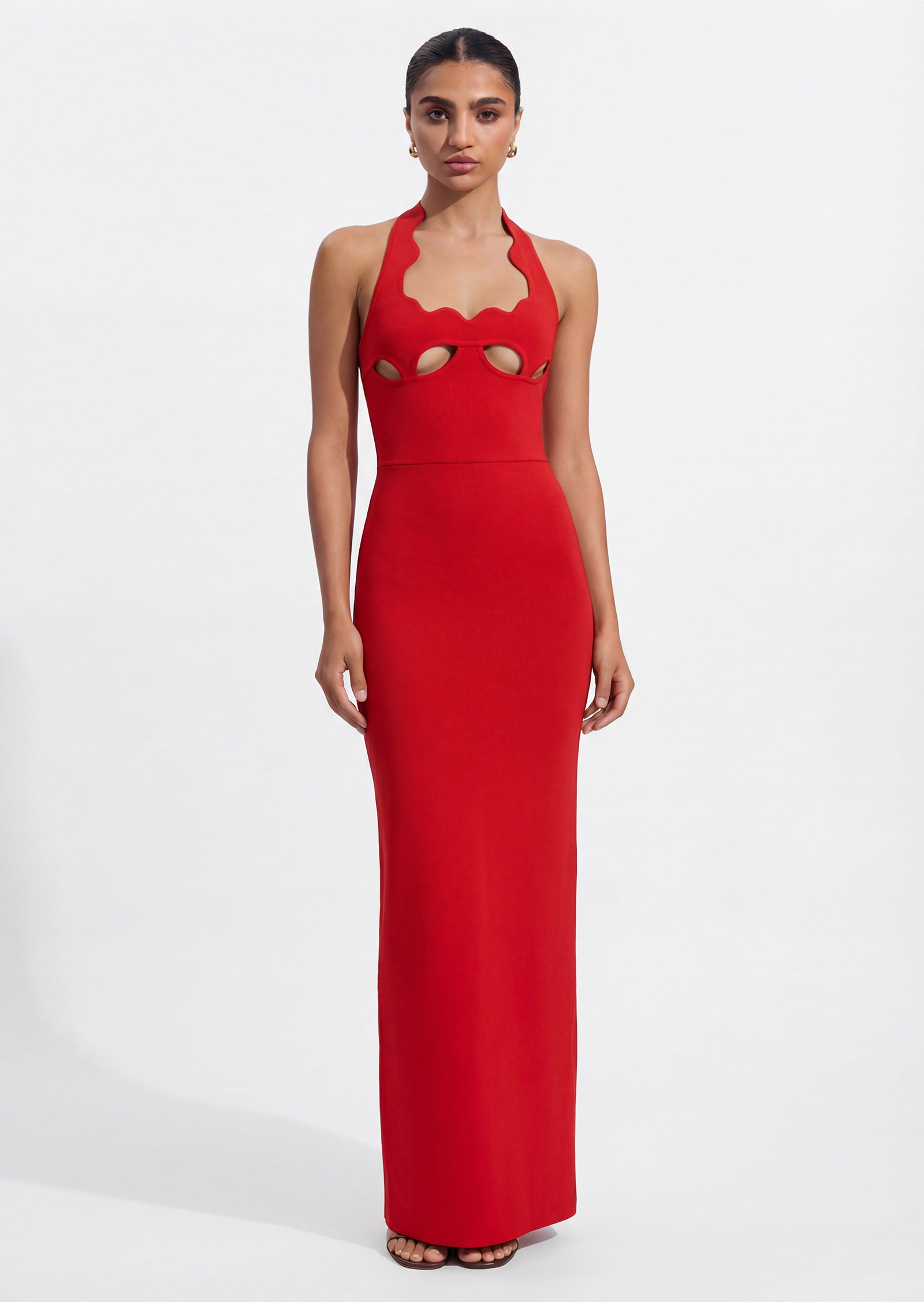 Halter Neck Hollow Out Design Bandage Maxi Dress