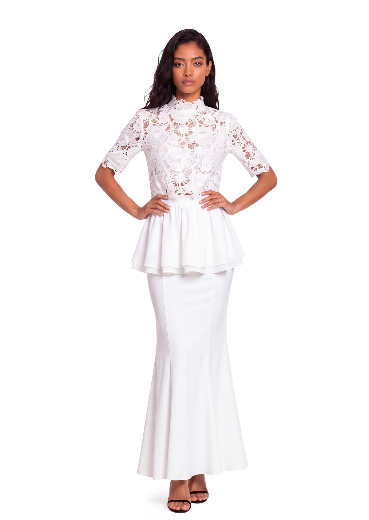 Midikleid in A-Linie mit Blumenmuster und Laternenärmeln