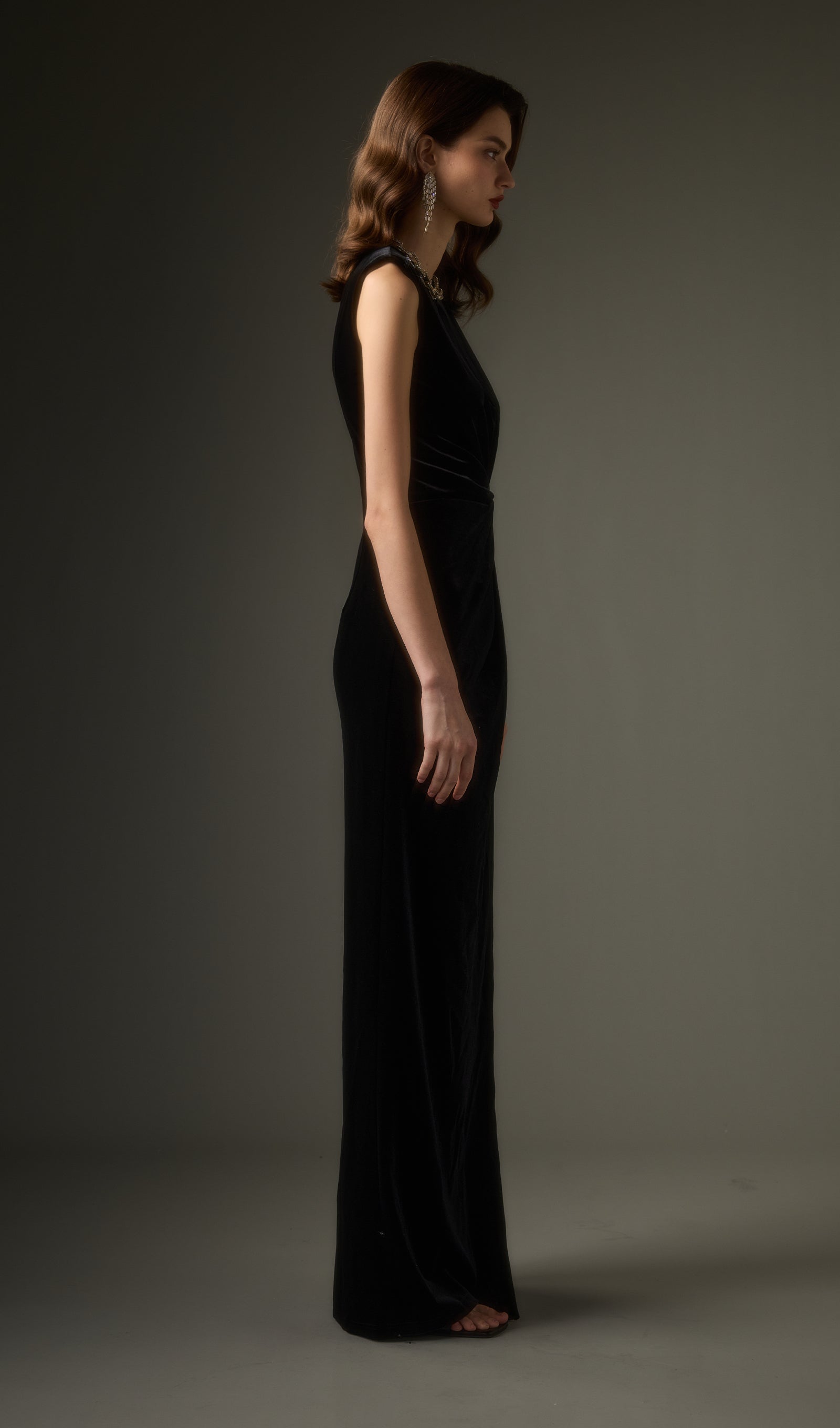 Embellished Velvet Split Maxi Dress In Black