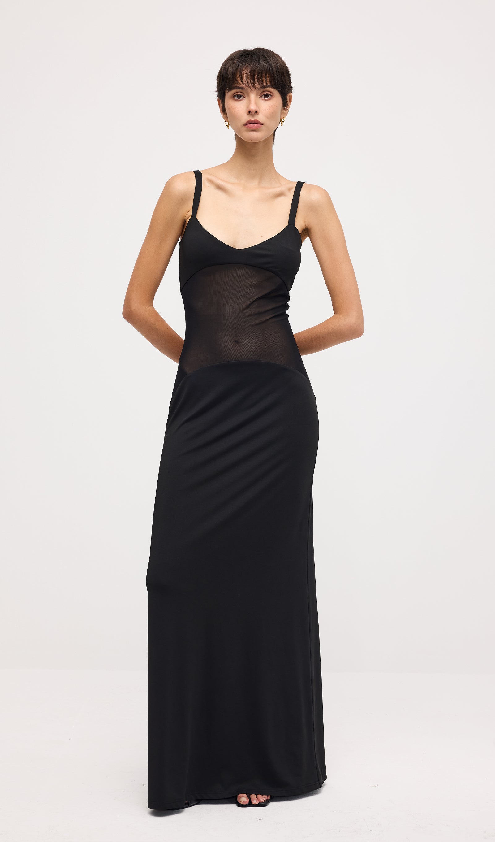 Solid Sheer Knit Curve Maxi Dress In Black