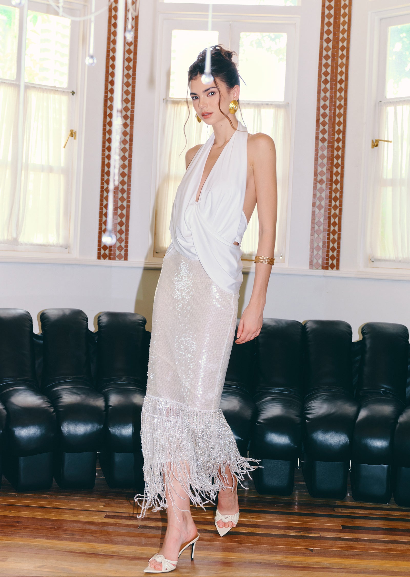Ichabod  Tassel Sequined Midi Skirt In White