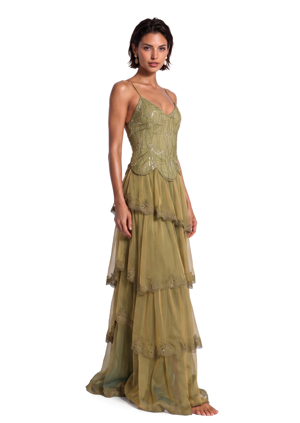 Zara Open Back Sequin Lace Maxi Dress