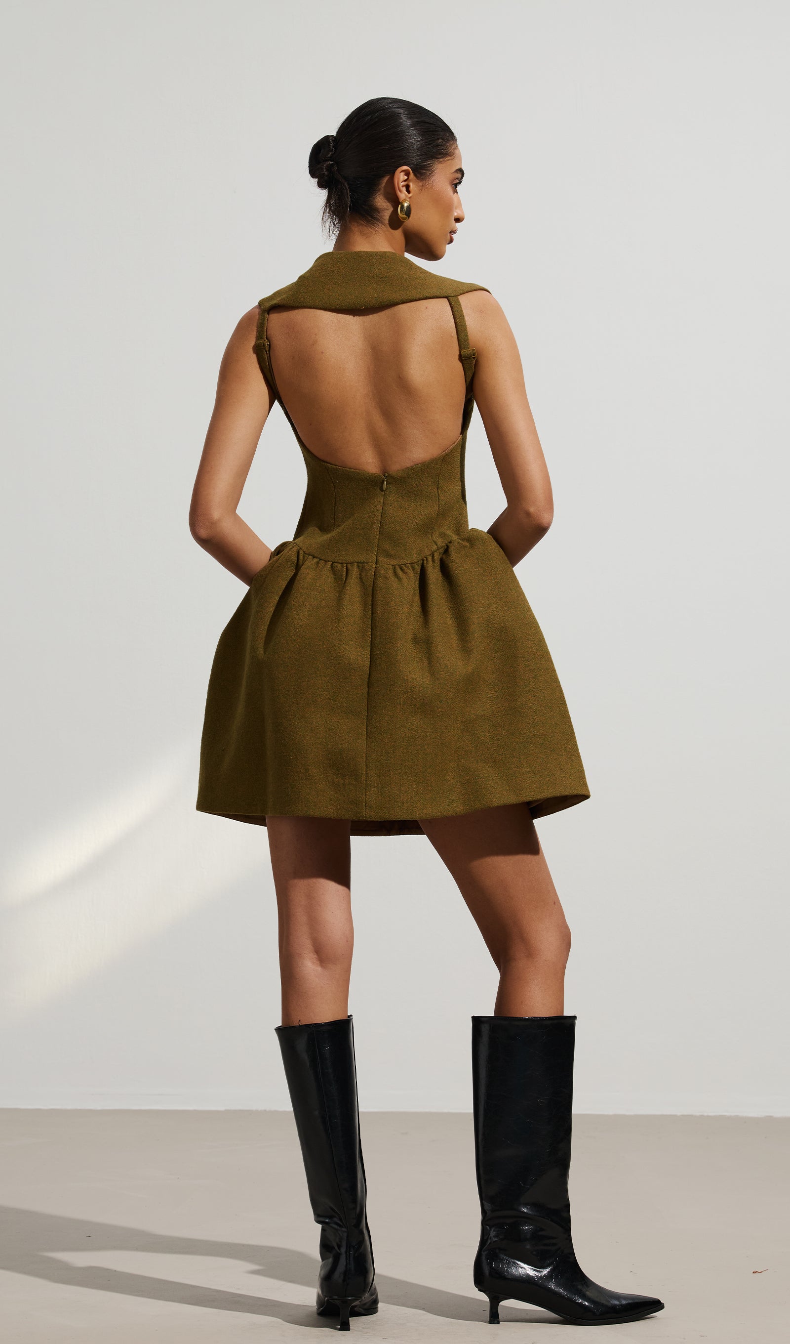 Asymmetrical Neck Embellished Mini Dress