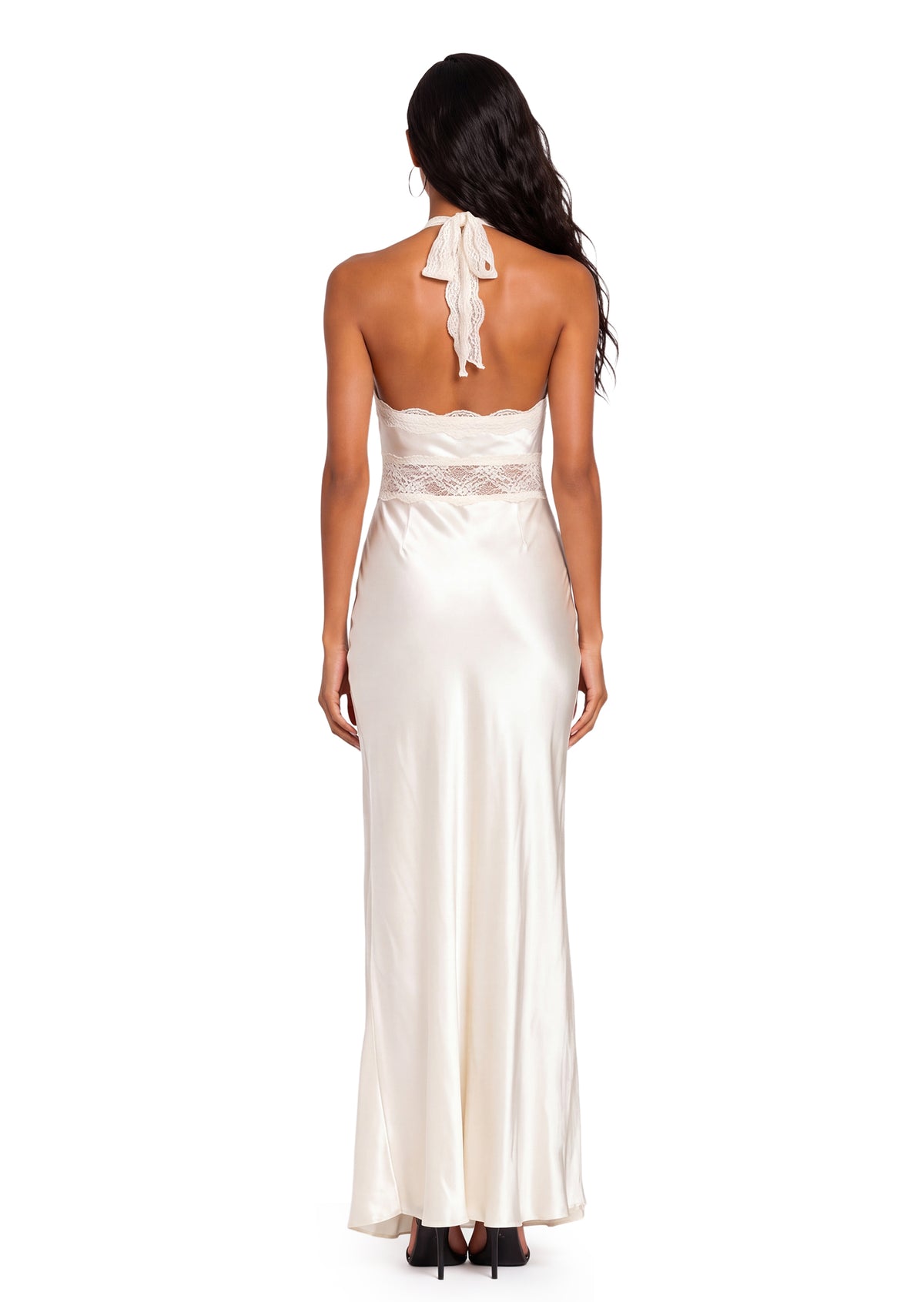 Ebbe Halter Neck Lace  Satin Maxi Dress
