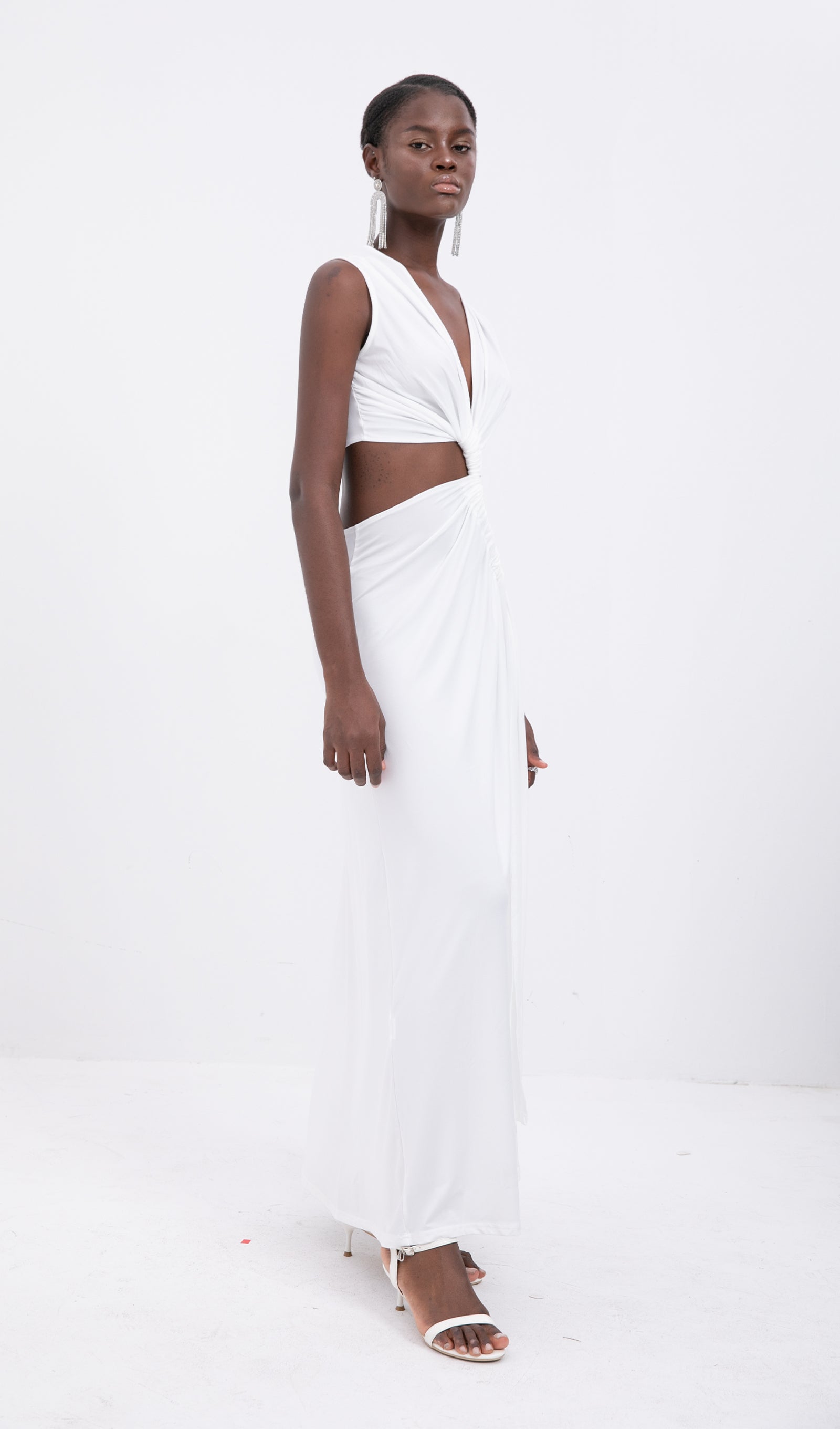 Trendy One-Shoulder Cut-Out Maxi Dress-White
