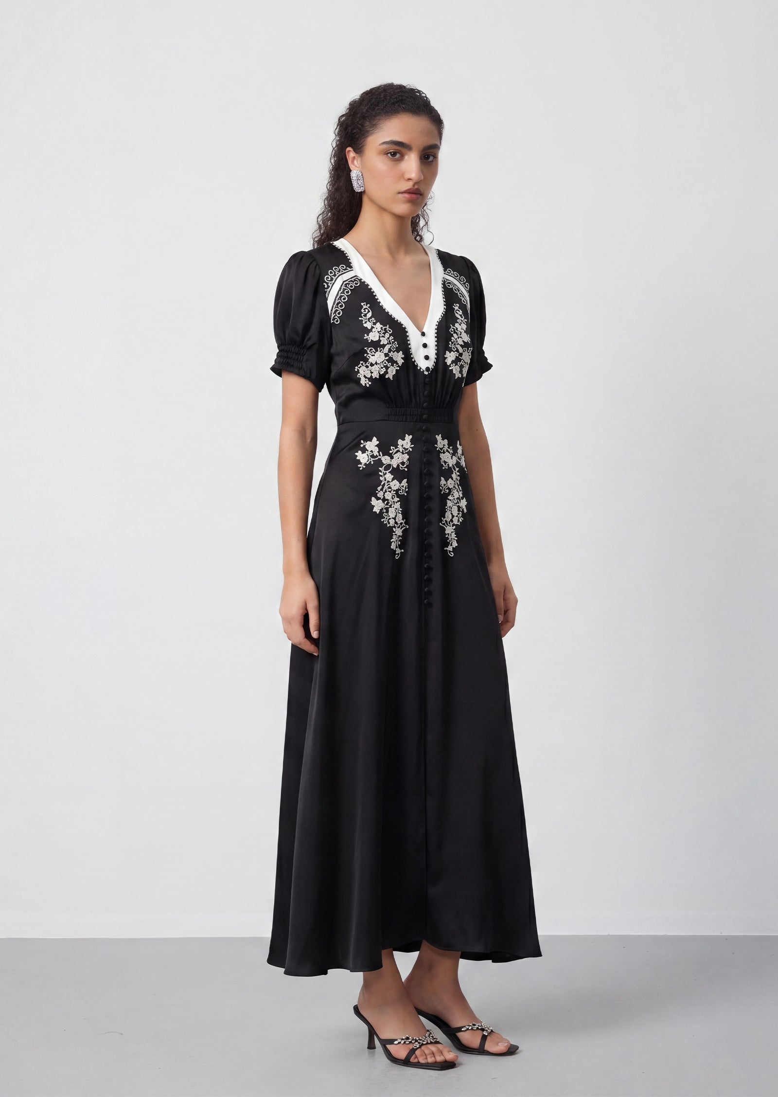 Ayla  Embellished Hammered Maxi Dress In Black