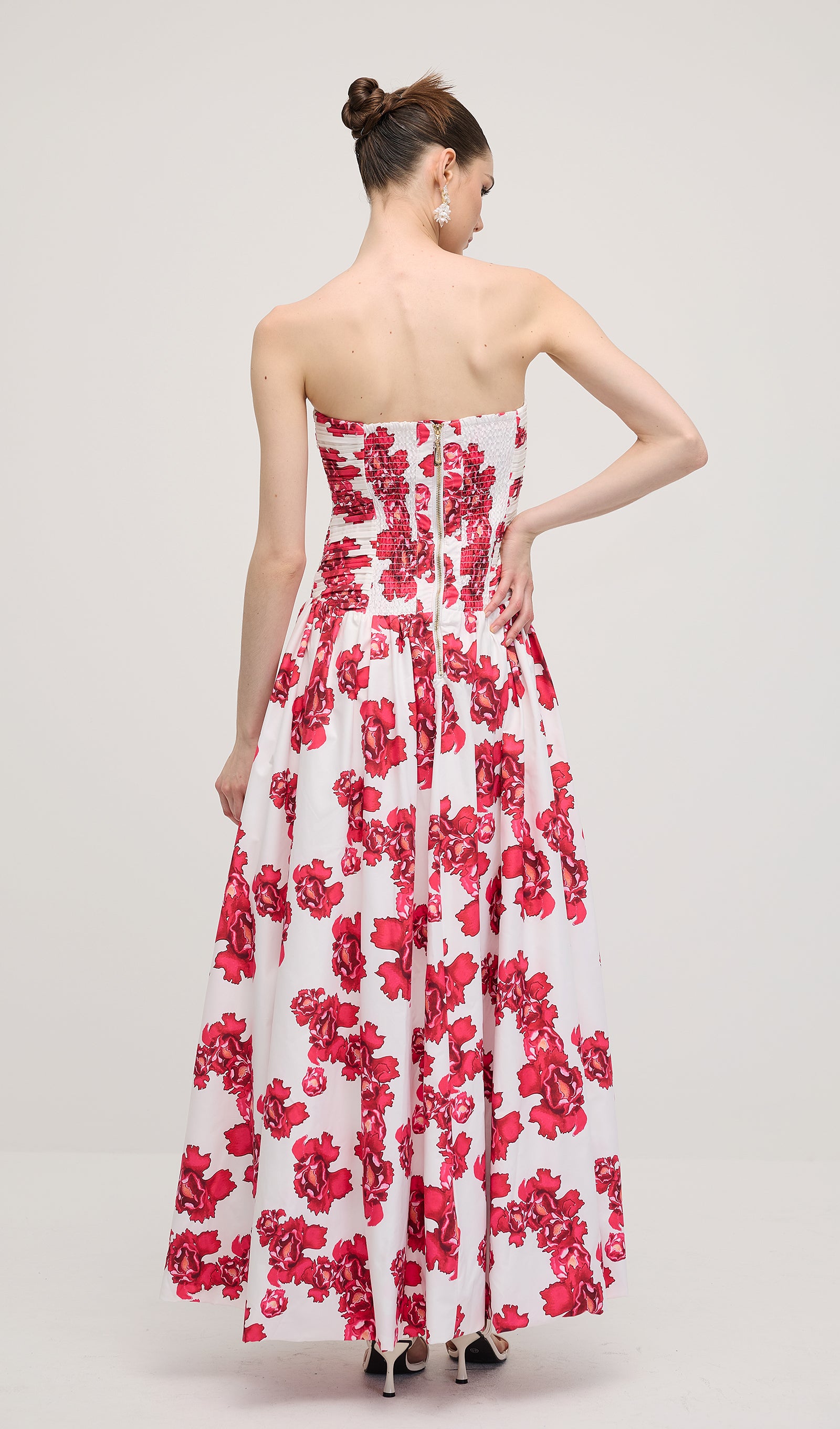Midikleid in A-Linie mit Blumenmuster und Laternenärmeln