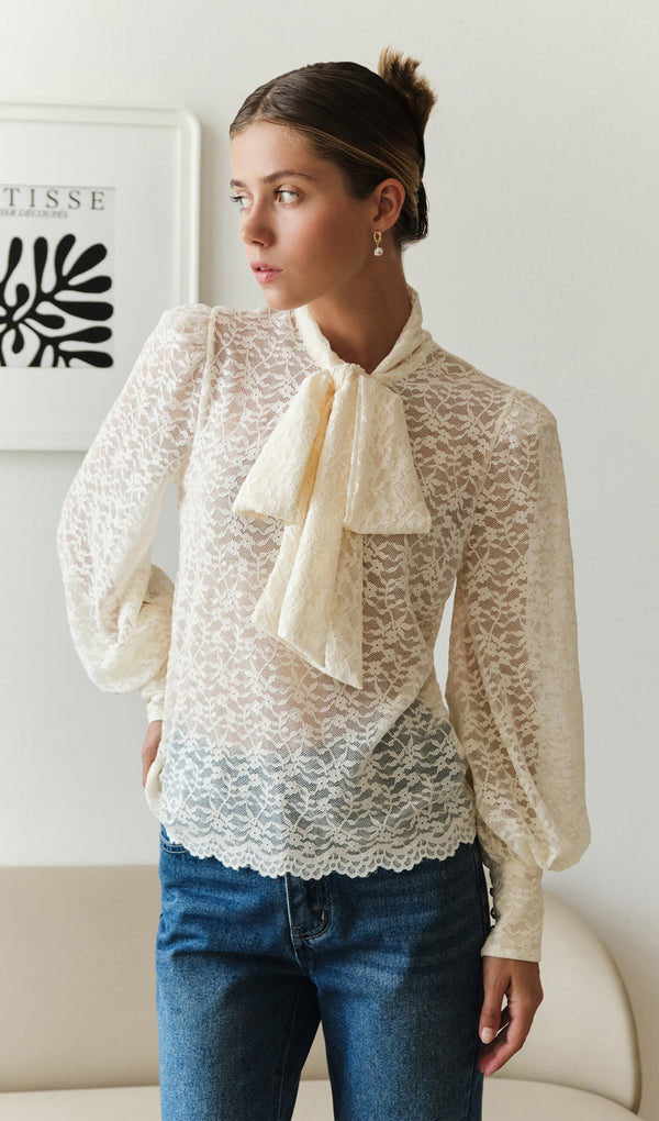 Lace Blouse With A Bow Top