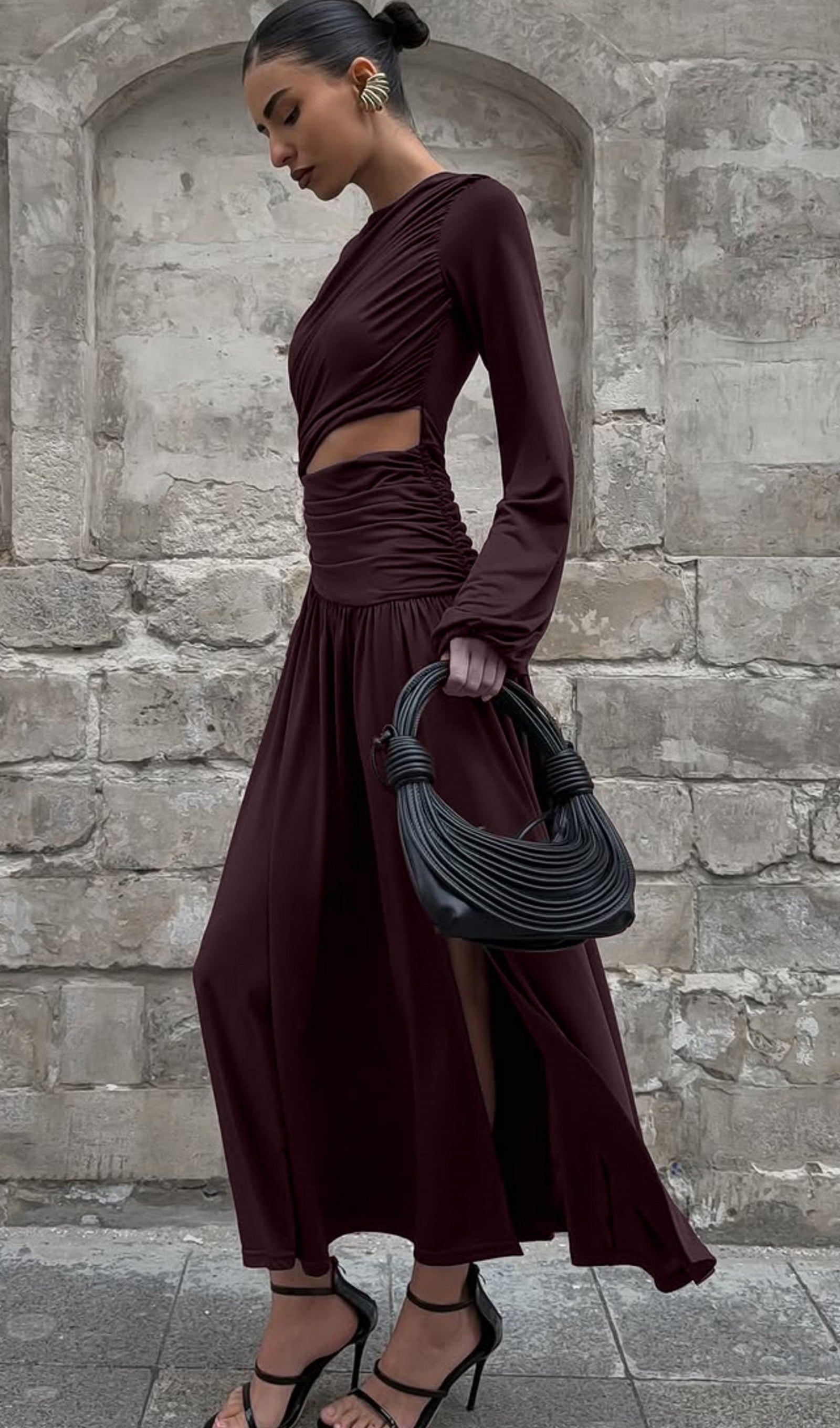 Midikleid in A-Linie mit Blumenmuster und Laternenärmeln