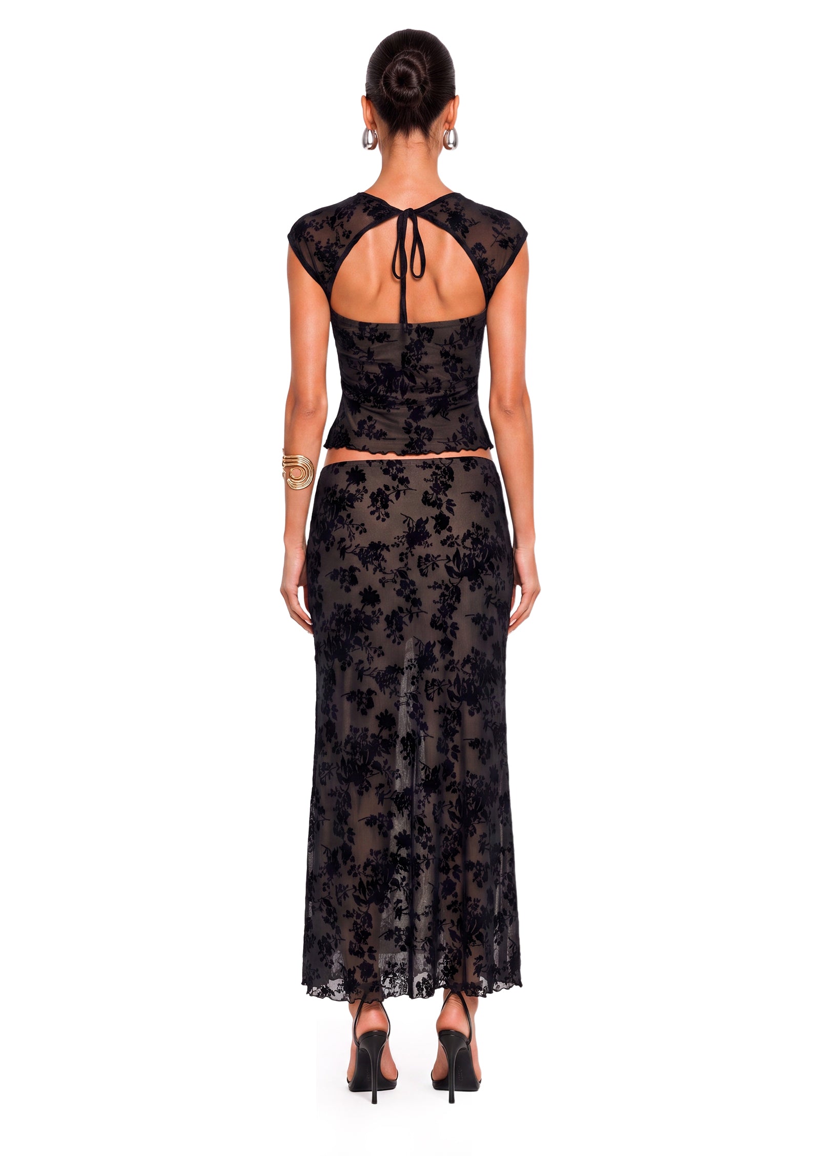Bacca Lace Top And Midi Skirt Set In Black