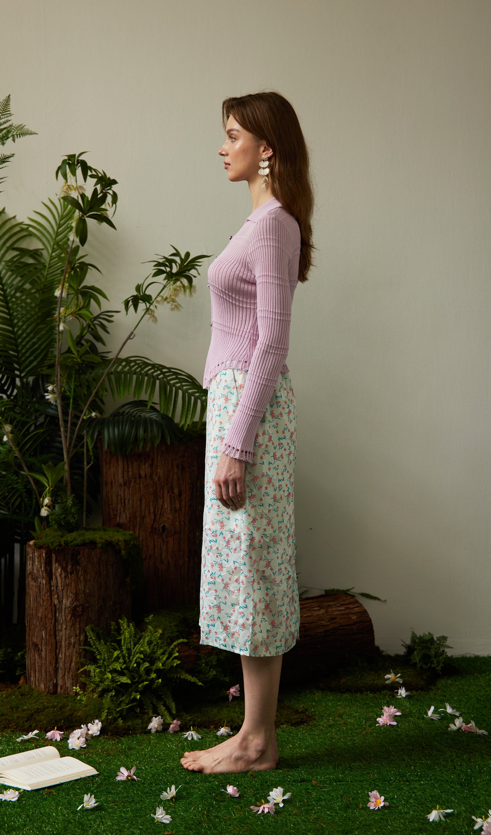 Floral Print Split Midi Skirt