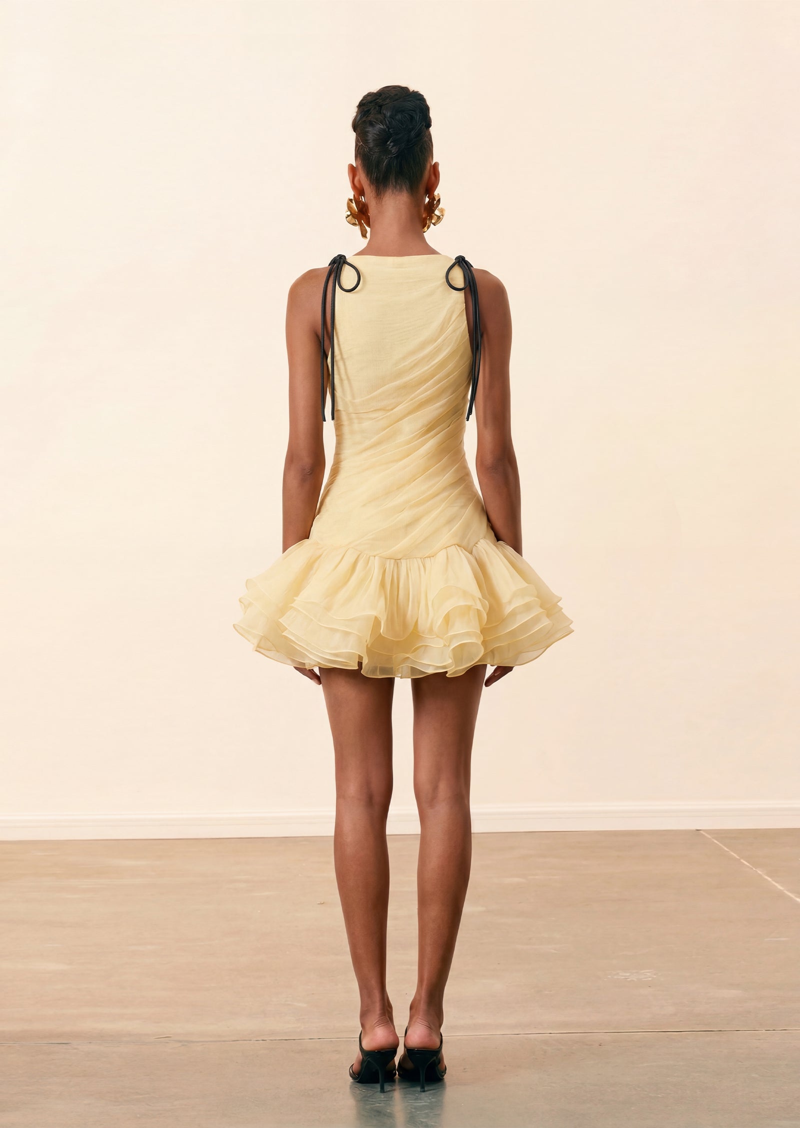 Laleh Ruffled Lace-Up Mini Dress In Yellow