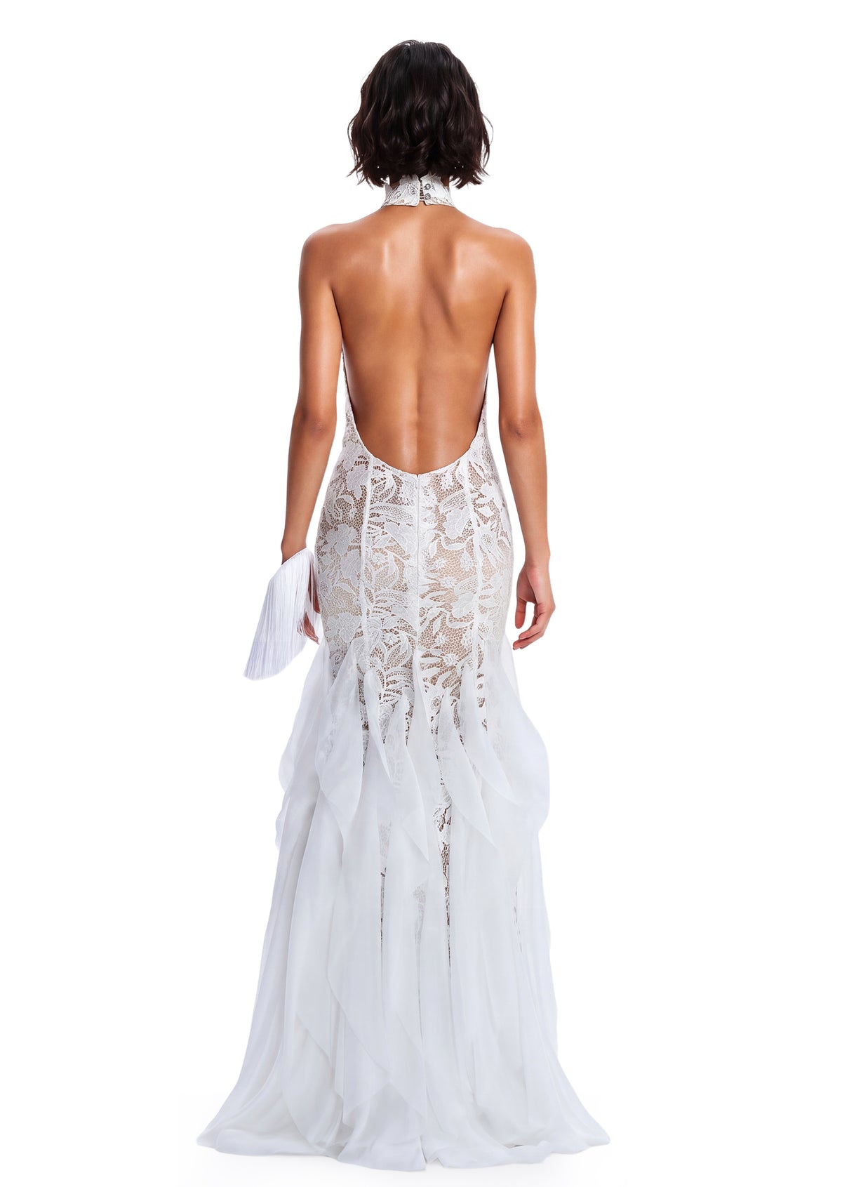 Zareen Halter Neck Ruffled Lace Maxi Dress