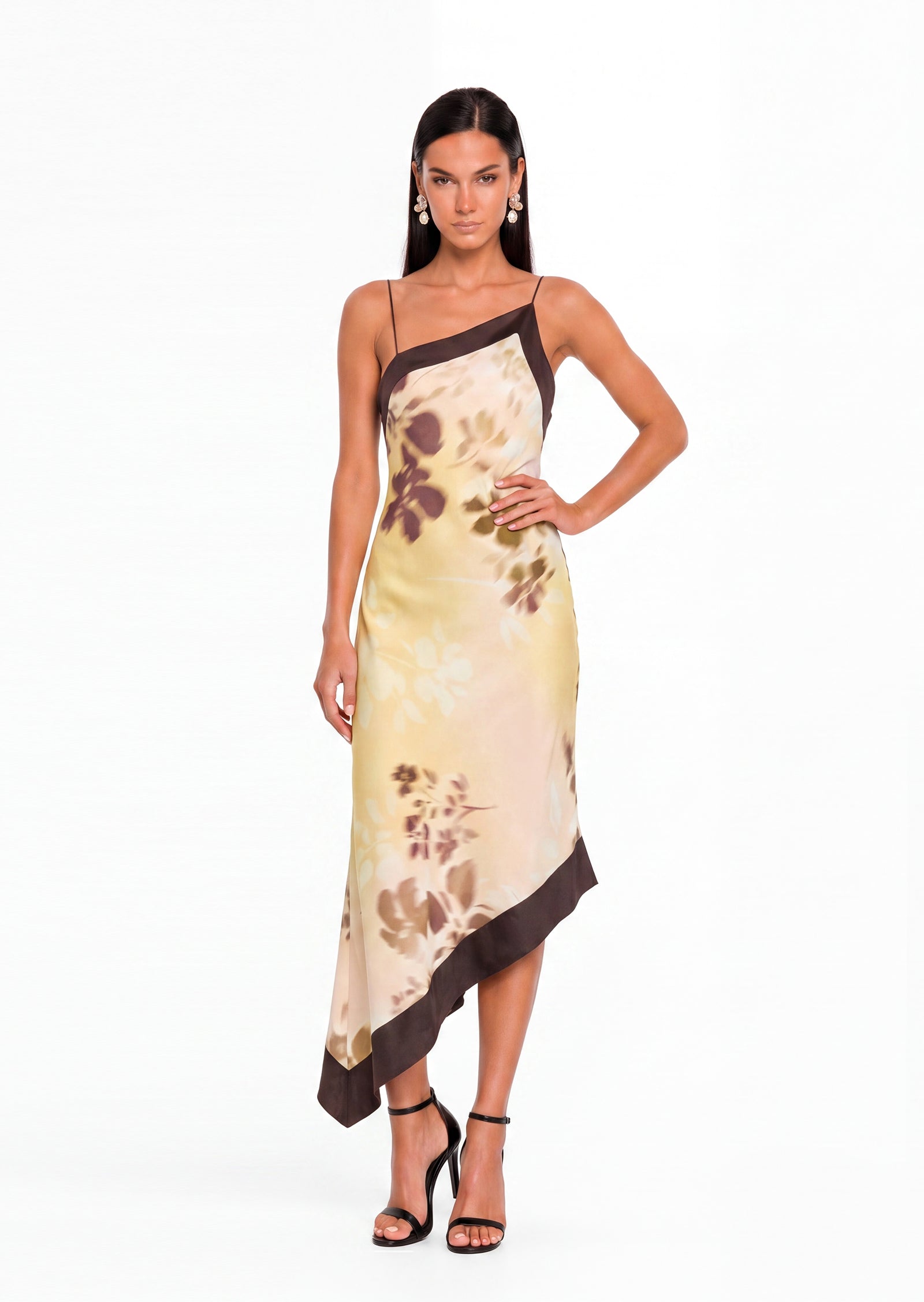 Midikleid in A-Linie mit Blumenmuster und Laternenärmeln