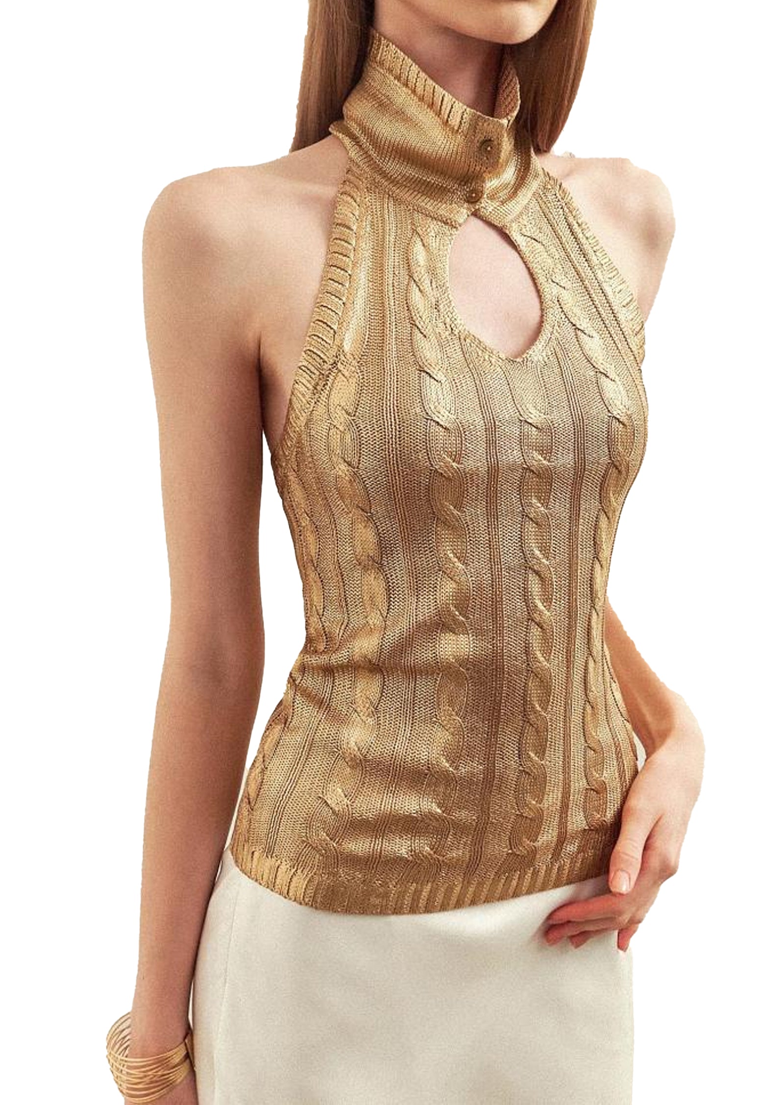 Gauge Knitted Stand Up Collar Top