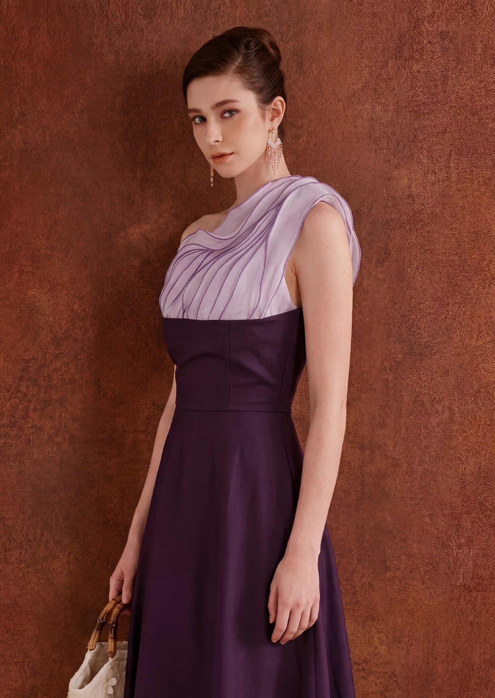 Midikleid in A-Linie mit Blumenmuster und Laternenärmeln