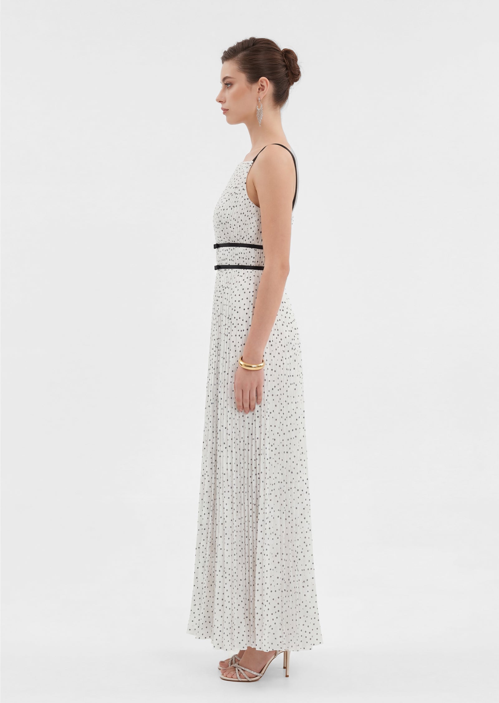 Miaka Pleated Maxi Dress In Polka Dot