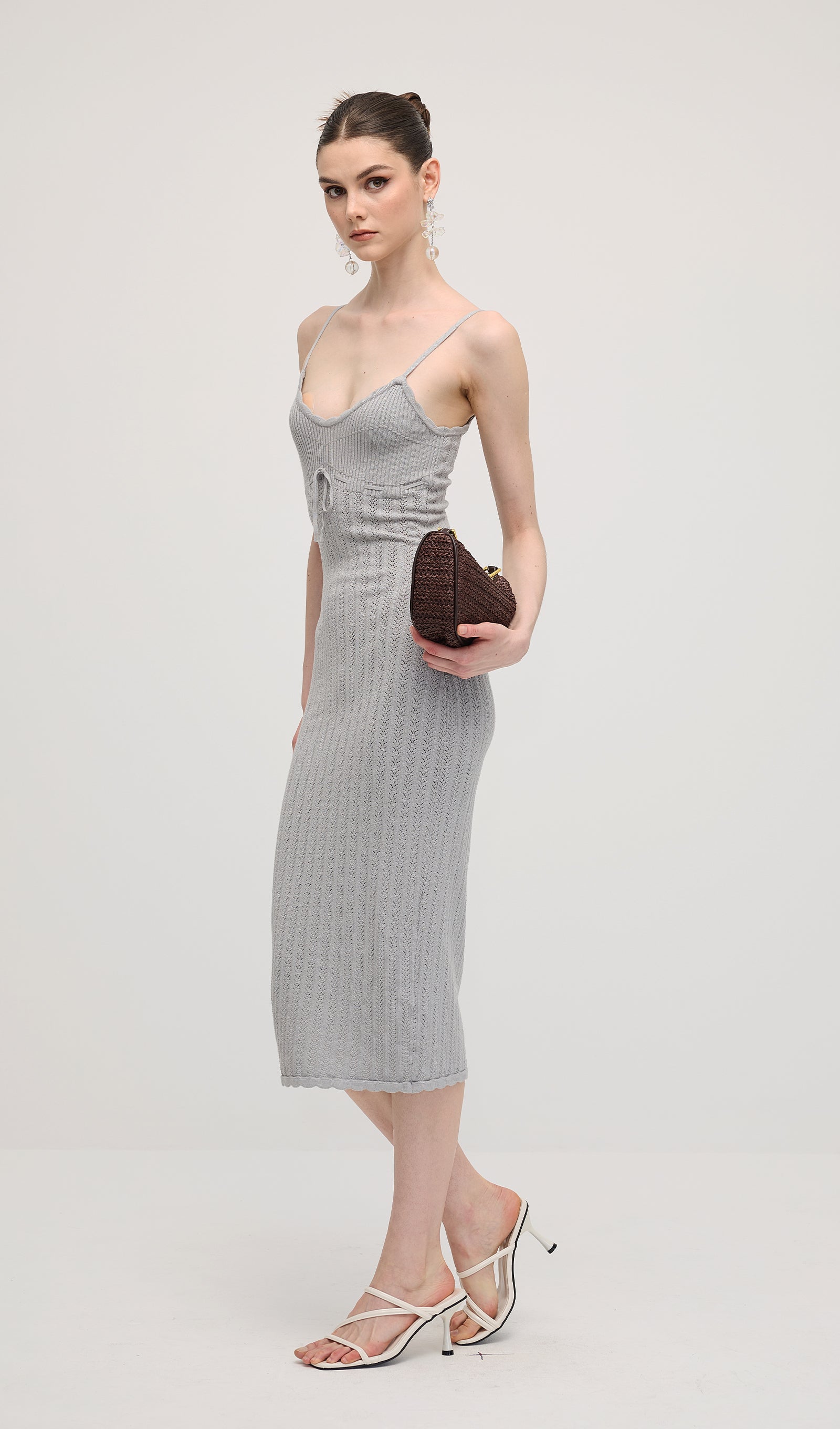 Midikleid in A-Linie mit Blumenmuster und Laternenärmeln