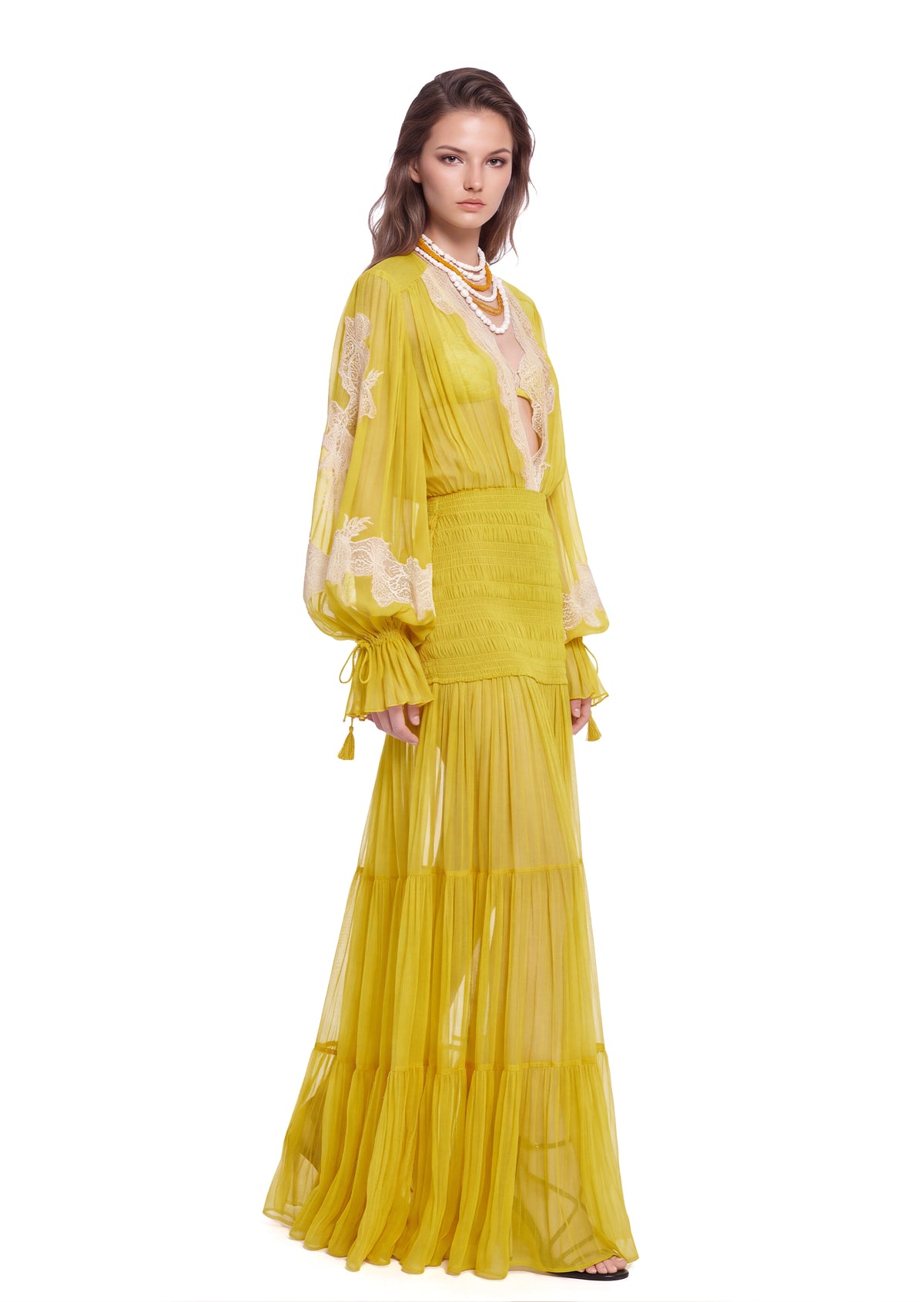 Midikleid in A-Linie mit Blumenmuster und Laternenärmeln