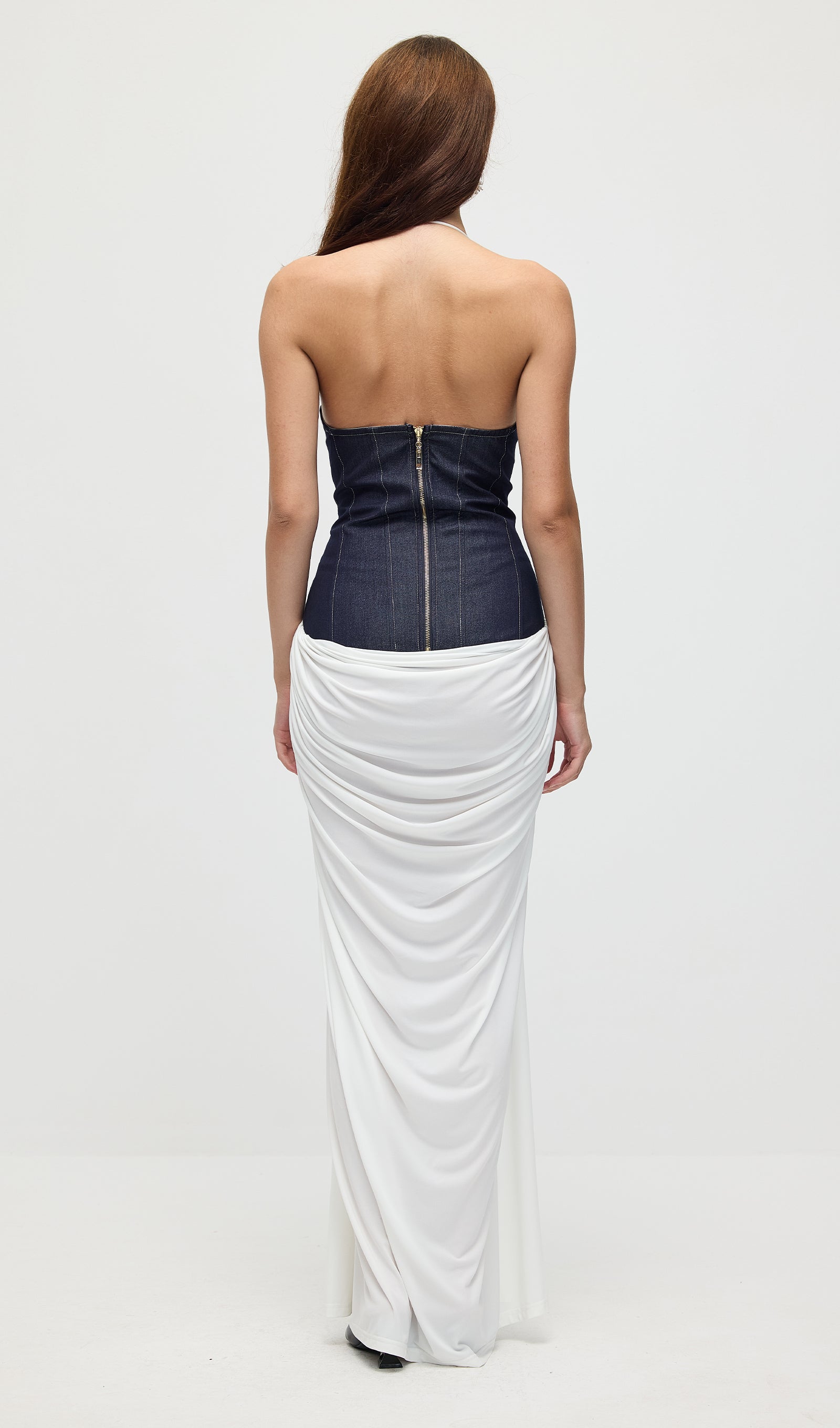 Draped Plunge Gown With Corset Waist