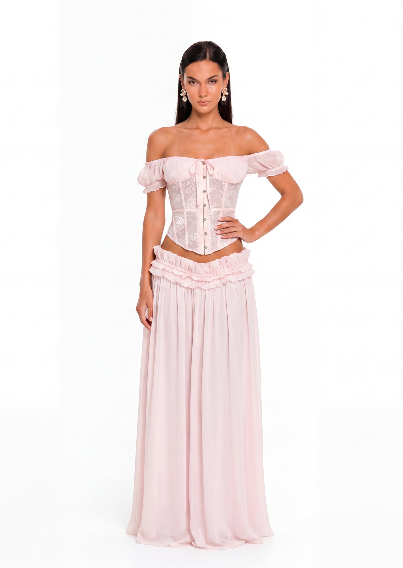 Midikleid in A-Linie mit Blumenmuster und Laternenärmeln