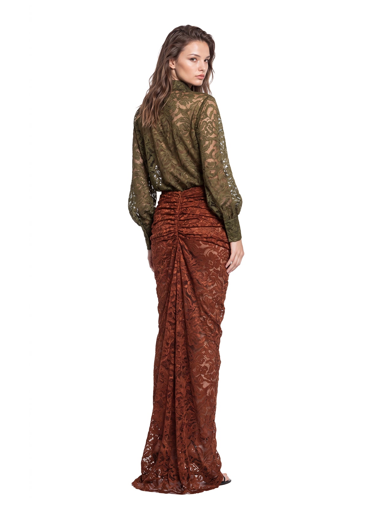 Midikleid in A-Linie mit Blumenmuster und Laternenärmeln