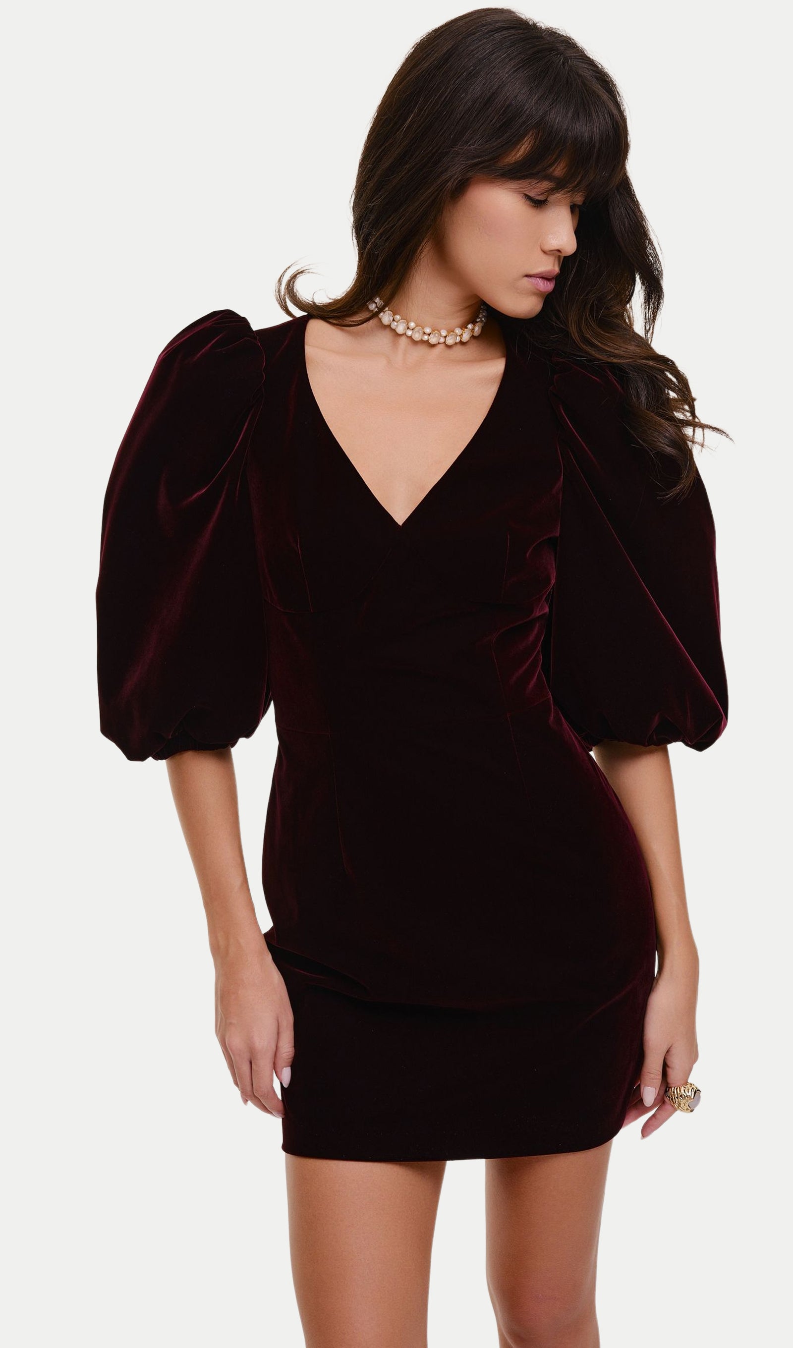 Midikleid in A-Linie mit Blumenmuster und Laternenärmeln