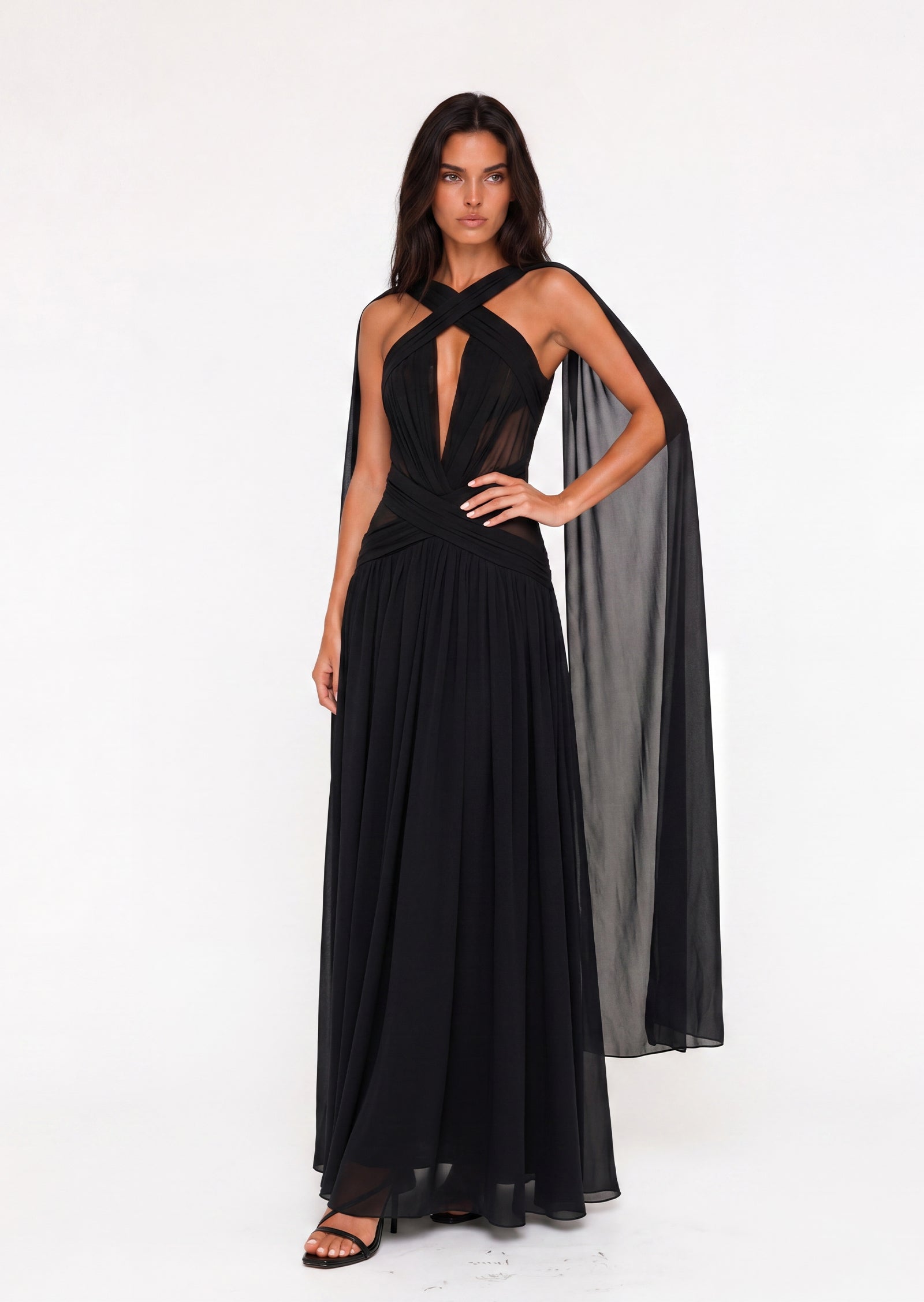 Aase Open Back Ribbon Maxi Dress In Black