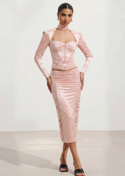 Avital Spandex Corset & Midi Skirt Set In Pink