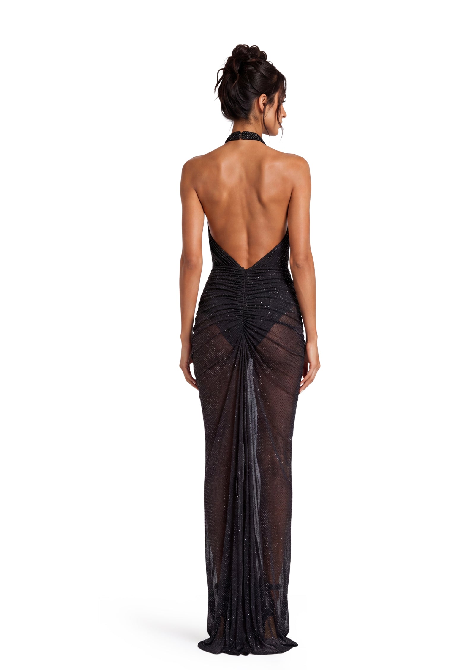 Maha Halter Neck Sparkly Maxi Dress In Black