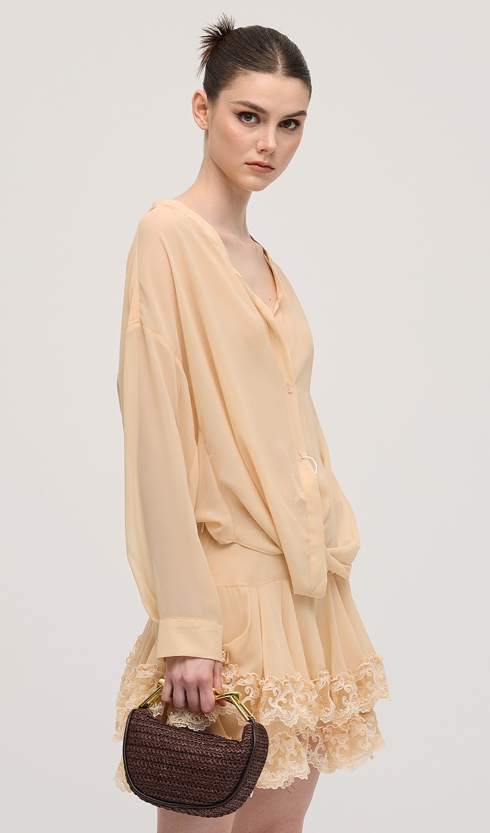 Long Sleeves Layered Folds Mini Dress Set