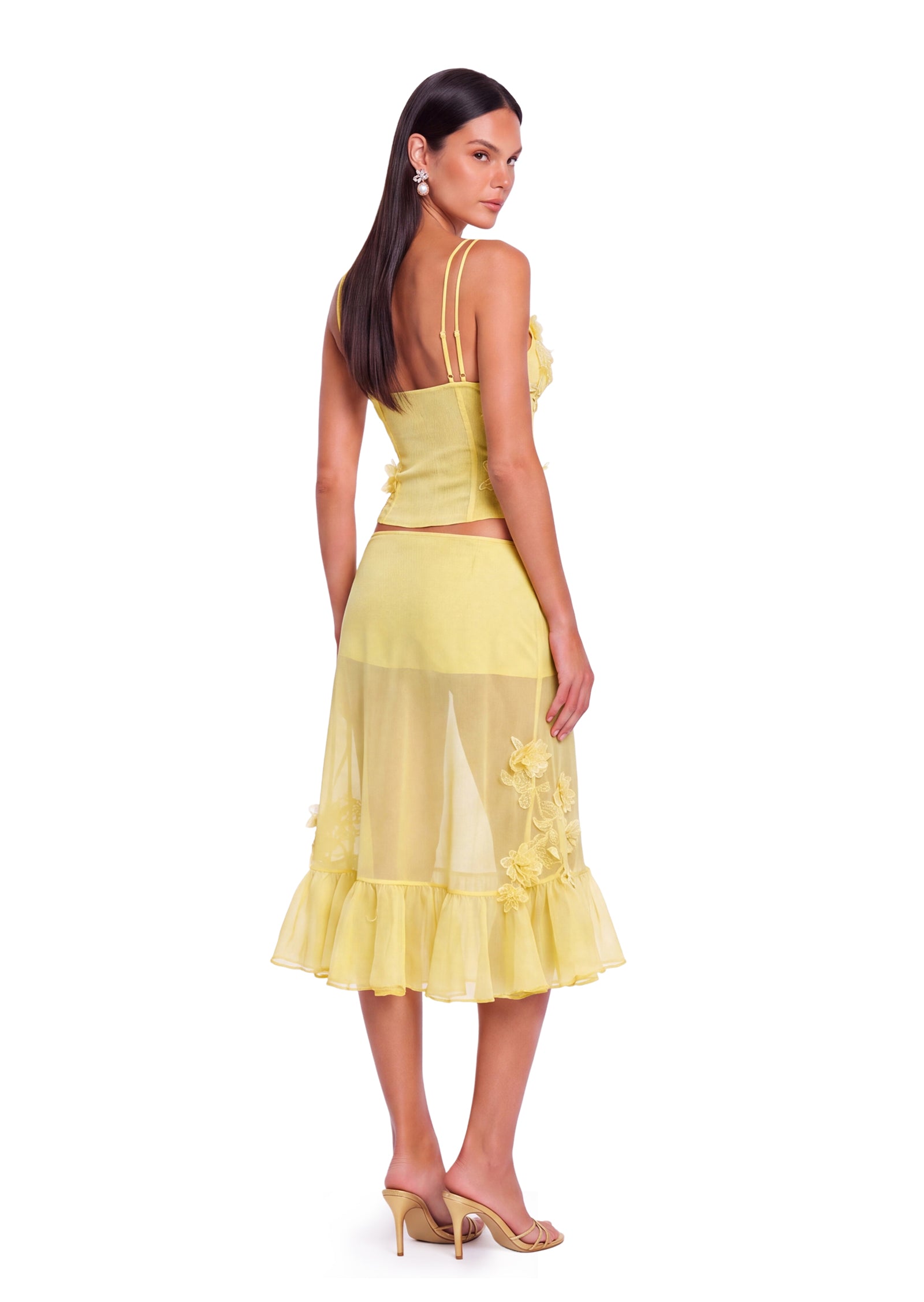 Midikleid in A-Linie mit Blumenmuster und Laternenärmeln